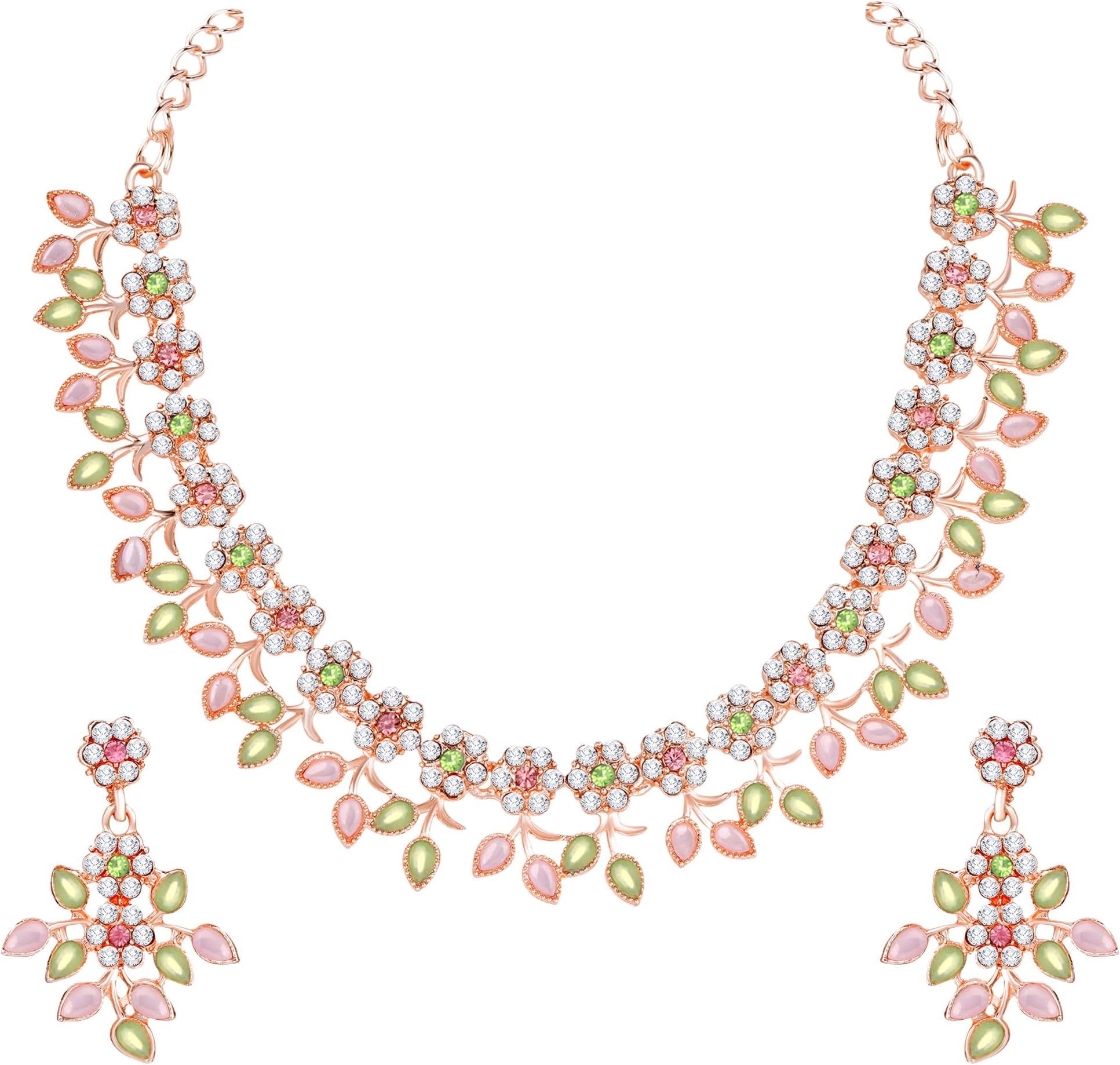 Atasi InternationalGold Plated Crystal Necklace Jewellery Set with Earrings Suited for Party Wedding Festive for Women