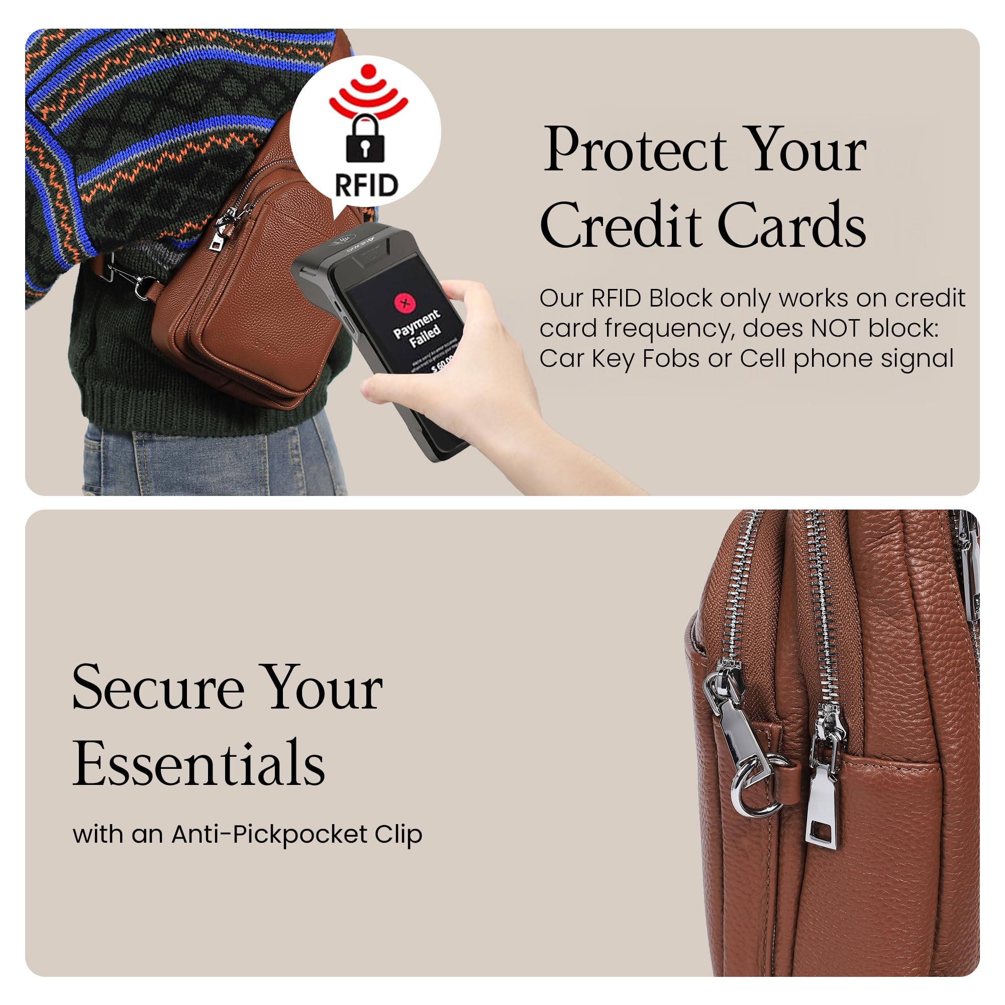 befen Bolso Riñonera Mujer Cuero Genuino, Mujer Bolsa de Pecho Mochila Antirrobo Sling Bolso Elegante Mochila Pecho Pequeña para Viaje Senderismo