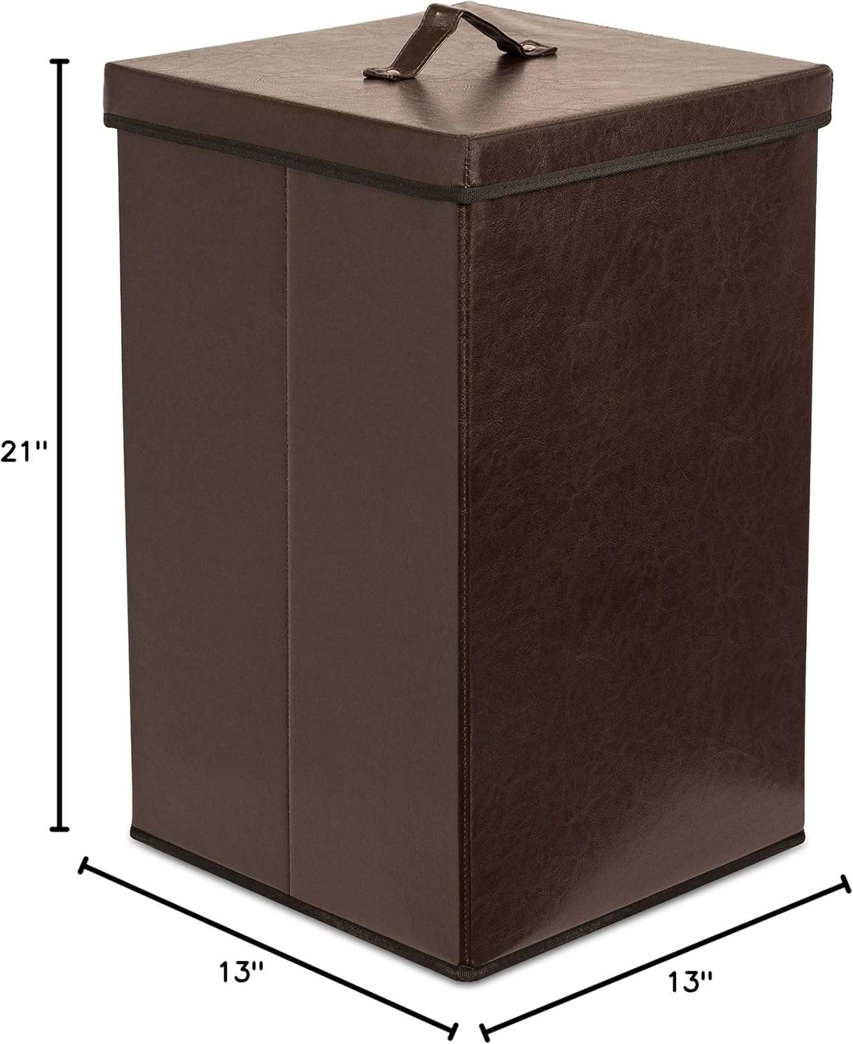 Internet's Best Faux Leather Laundry Hamper with Lid - Single Load - Foldable Hamper Basket - Removable Lid - Brown