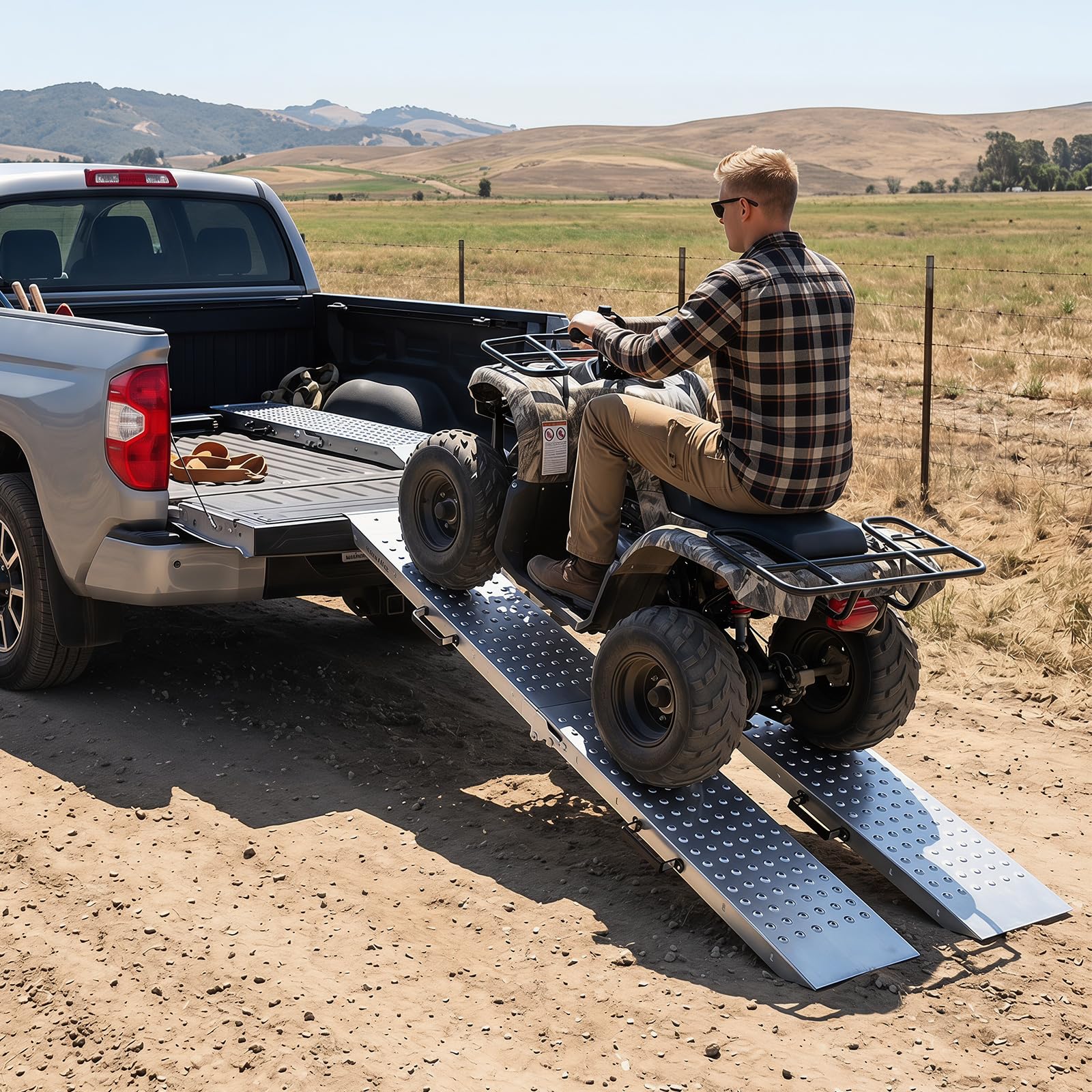 COSTWAY Set de 2 Rampas de Carga Plegables, Capacidad 400 kg | Rampa de Acceso con Asas Portátiles, Superficie Antideslizante para Coches, Silla de Ruedas y Remolques, Riel de Elevación