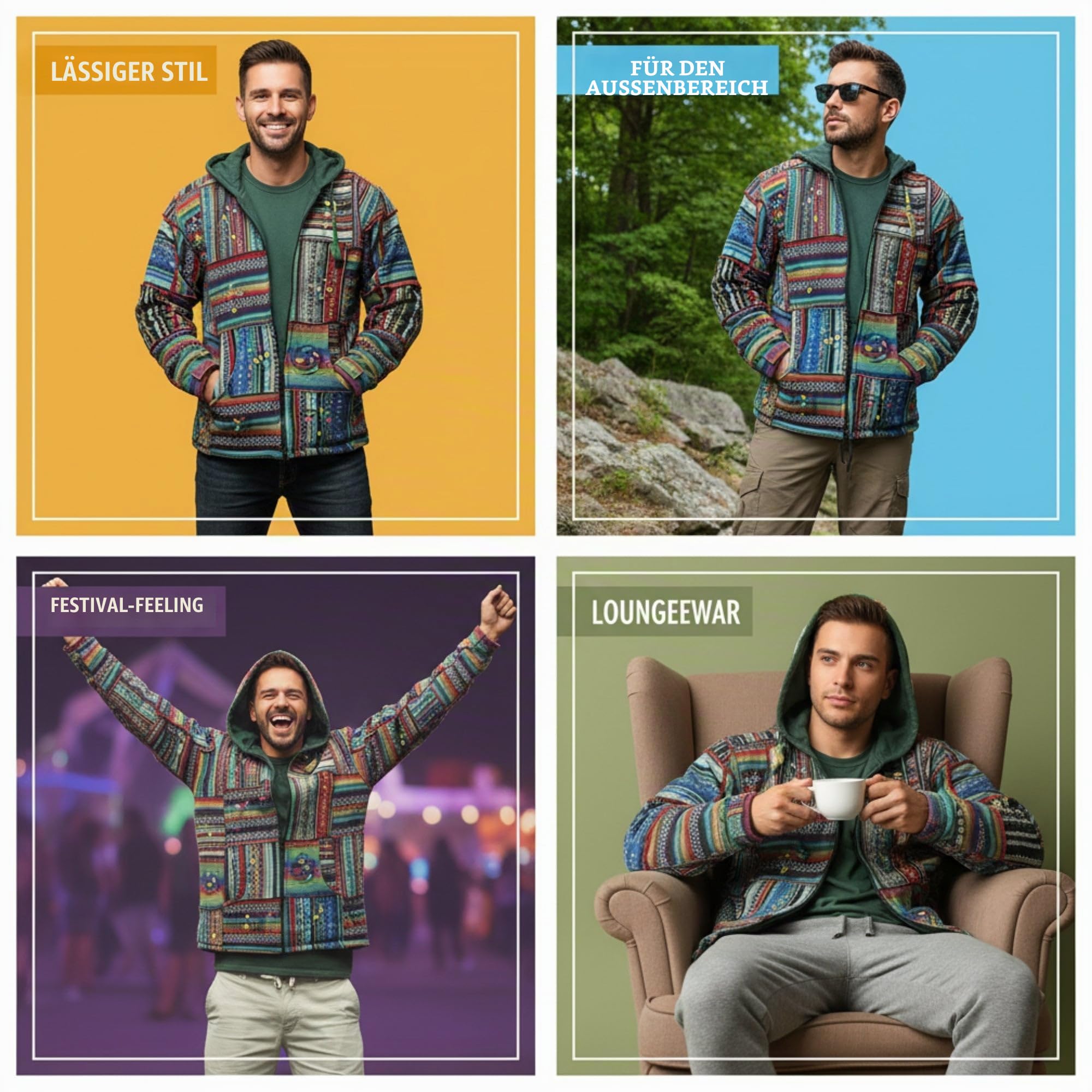 SHOPOHOLIC FASHION Herren Outstiched Hippie Kapuzenjacke