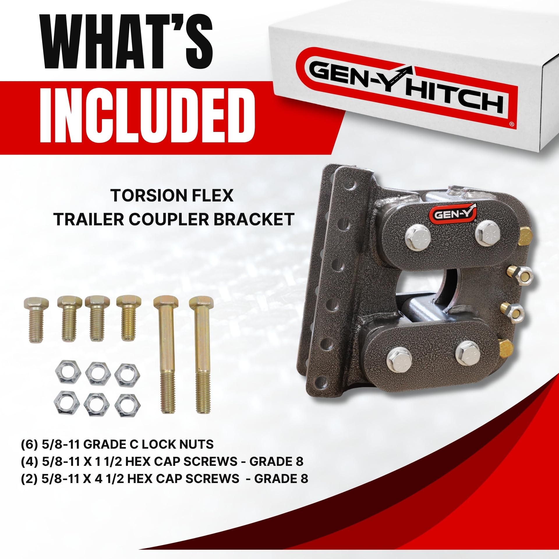 GEN-Y Hitch - Channel Mount Torsion Flex Trailer Coupler Bracket - Bolt On - 5 Positions - 16K LB Towing Capacity, 1,700 LB Tongue Weight, Silver