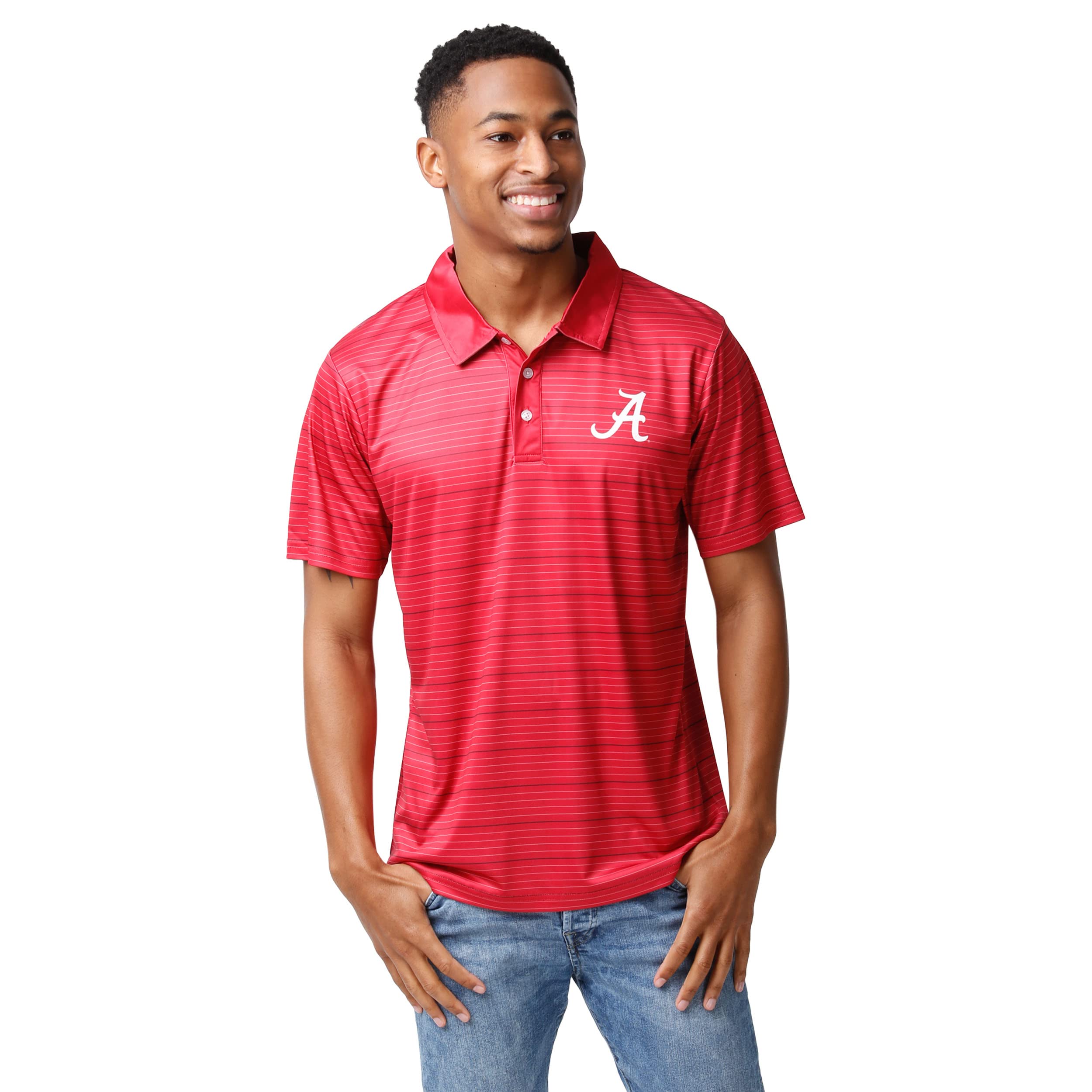 FOCO NCAA College Team Logo Polo Short Sleeve Shirt, Striped Polyester, X-Large