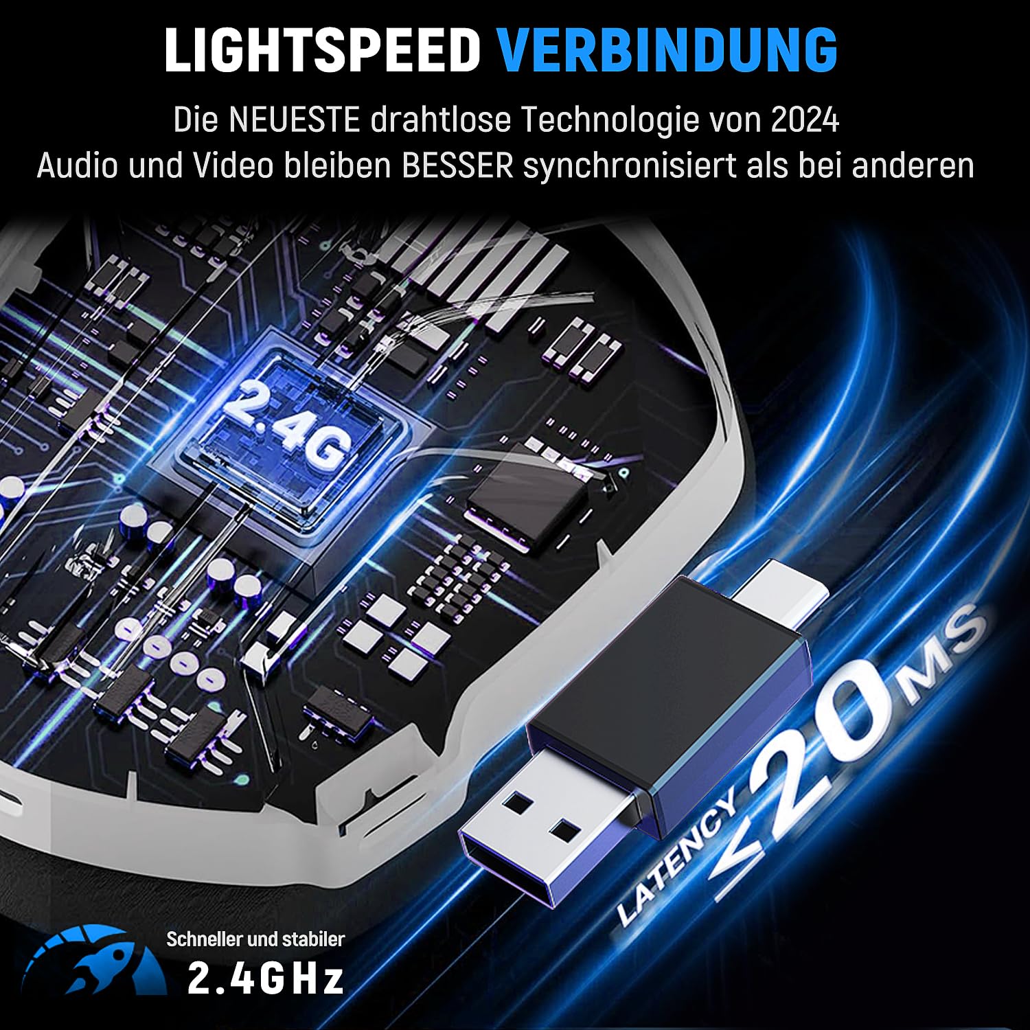 Tatybo Bezprzewodowy zestaw słuchawkowy gamingowy do Ps5/Ps4/PC/Switch, 2,4 GHz i Bluetooth, opóźnienie poniżej 25 ms, czas pracy 35 godzin, oddychające nauszniki, RGB, bezprzewodowy zestaw