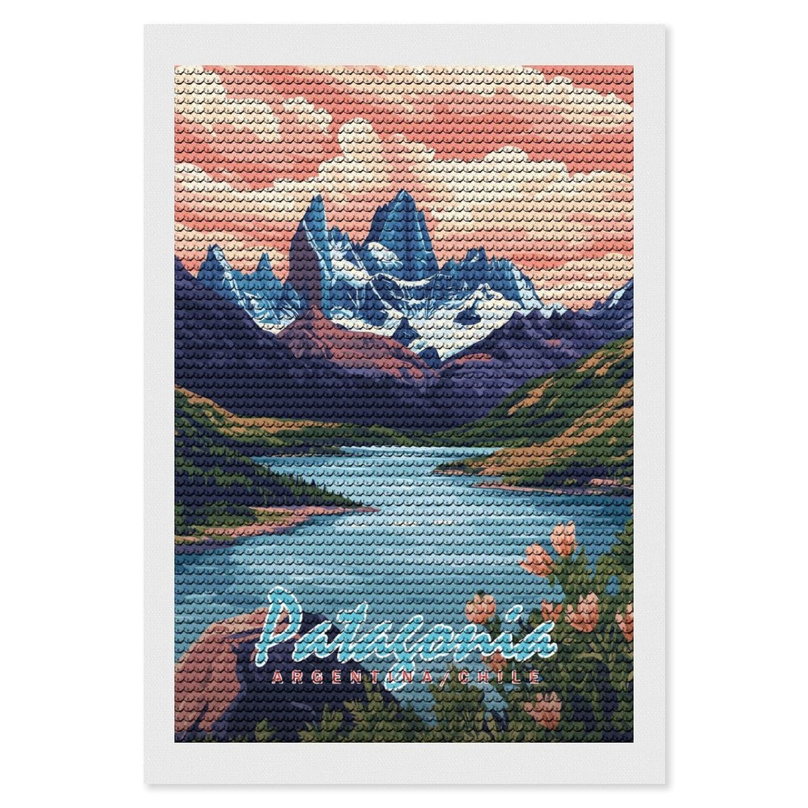 Junmoney Patagonia Landscape Diamond Painting Canvas Set 8"x12", for Adults, Sparkling Round Gems, Thoughtful Handmade Gift, Modern Decor