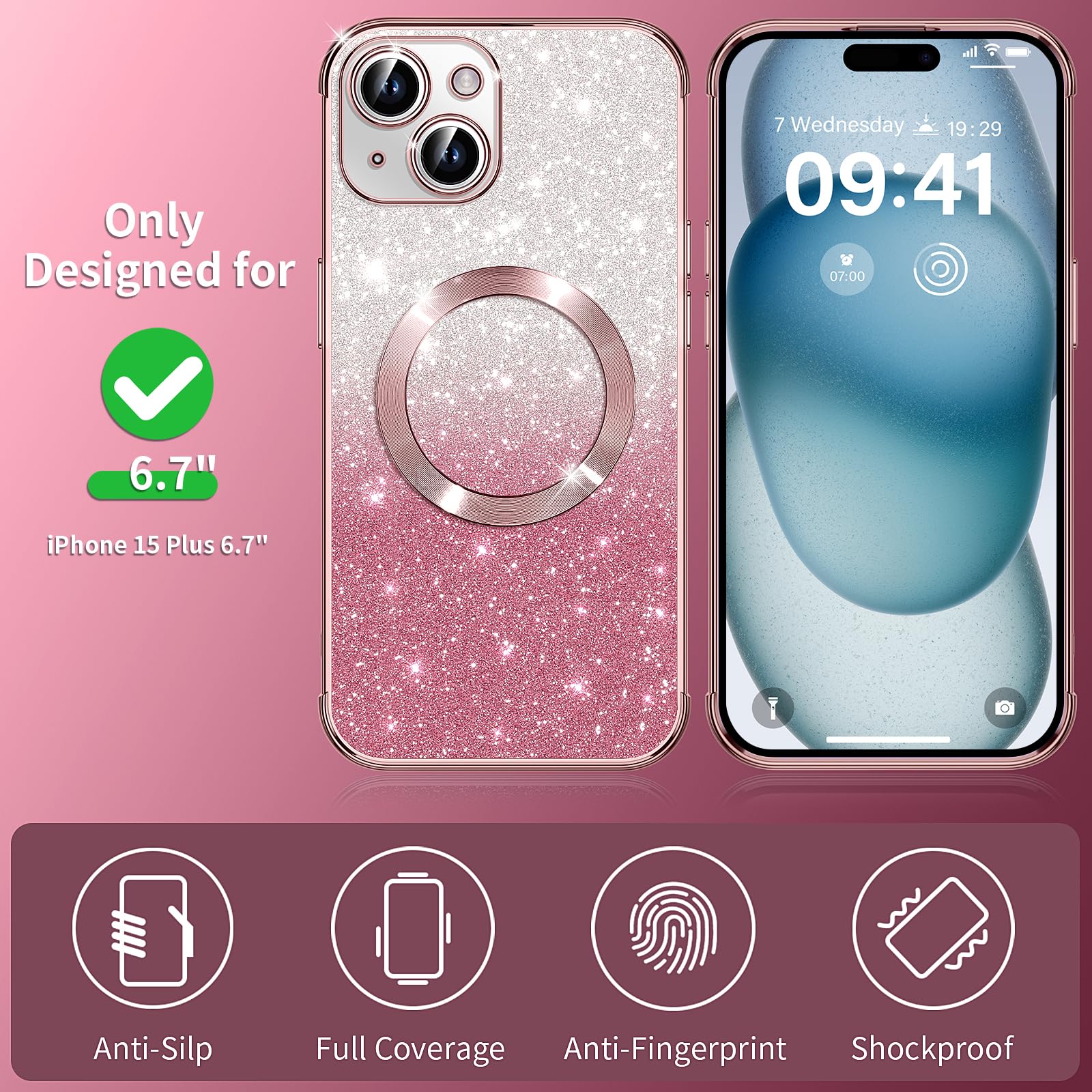 Custodia Magnetica iPhone 15 Plus Rosa con Protezione Fotocamera