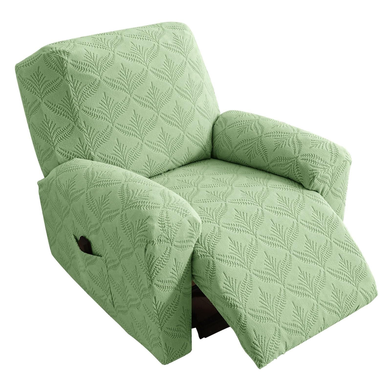 BEIWOSHA Jacquard Recliner Chair Covers, Stretch Polyester Spandex Recliner Cover, Reclining Sofa Cover with Elastic Side Pocket, Armchair Cover(Green,1 posti)