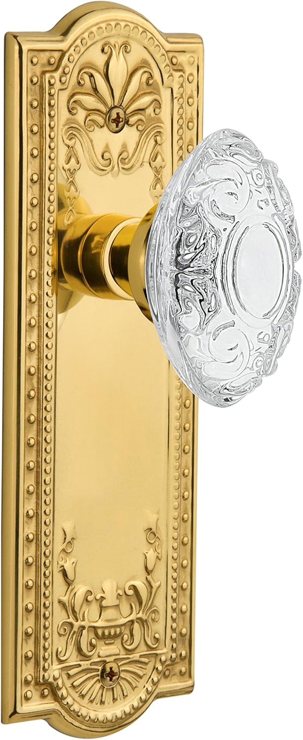 Nostalgic Warehouse 753710 Meadows Plate with Crystal Victorian Knob, Surface Mounted, Polished Brass