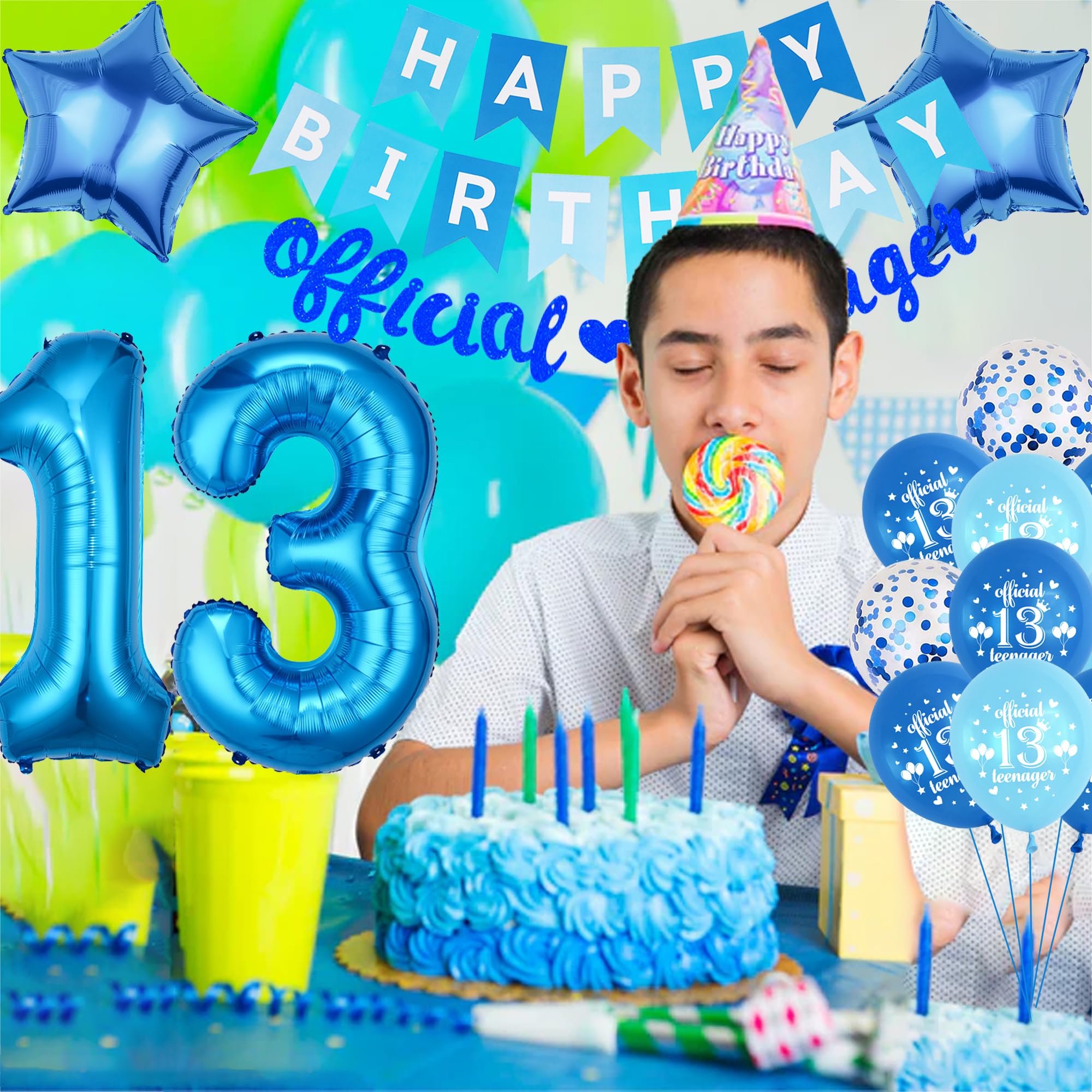 Decorazioni Blu Per Il 13° Compleanno Per Ragazzi, Striscione Di Buon