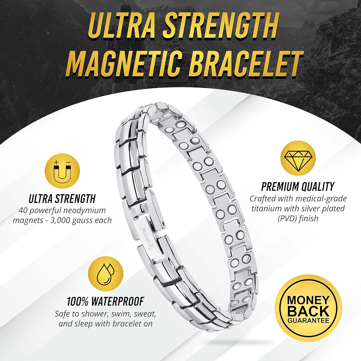MagnetRX Women's Ultra Strength Magnetic Bracelet – Effective Titanium Magnetic Bracelets for Women – Adjustable Length with Sizing Tool for Perfect Fit (Silver) - Image 3