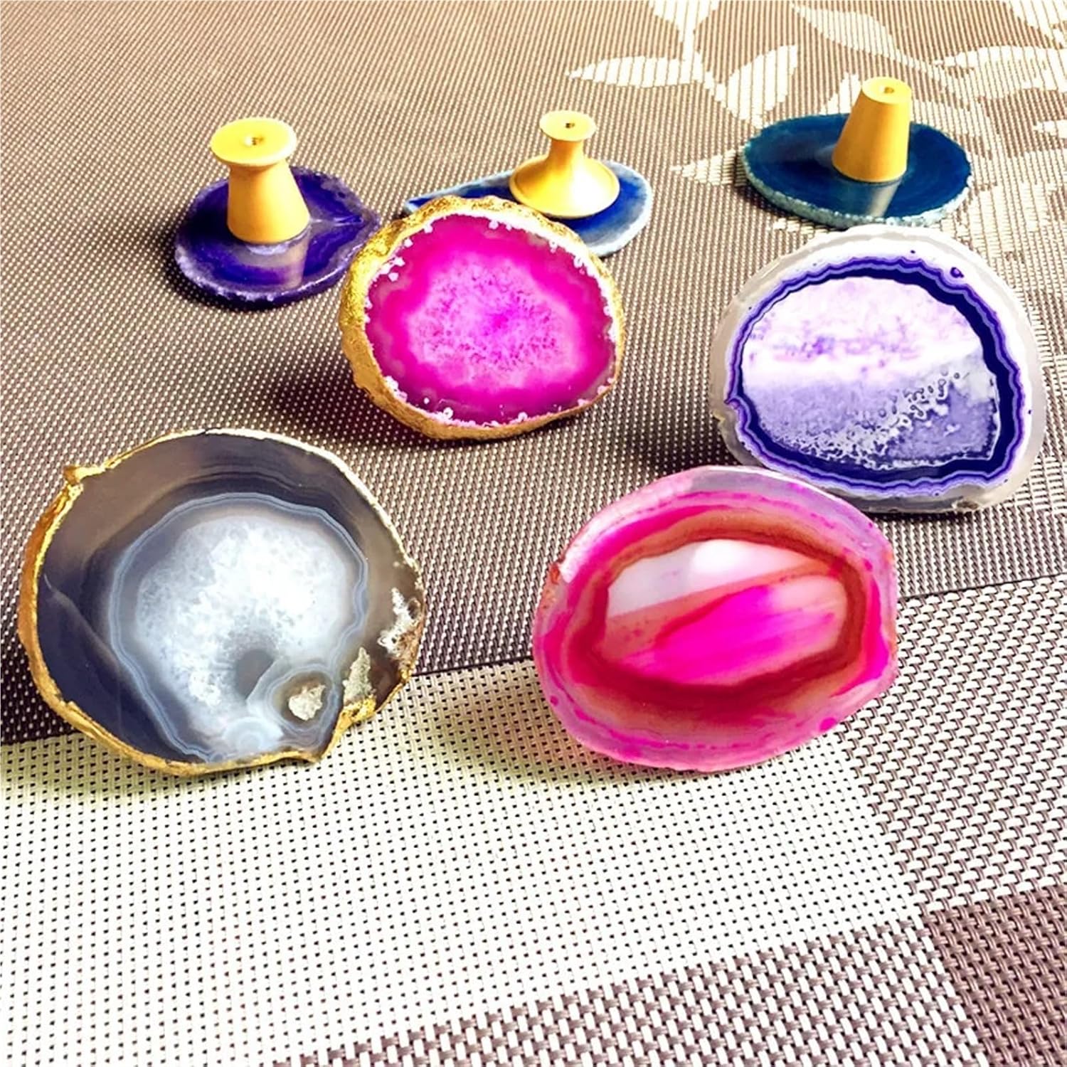 8pcs No Hole Natural Agate Geode Polished Irregular Crystal Slice Stone DIY Pendant Mineral Home Decoration Crystal Stone(Purple,50x80mm)