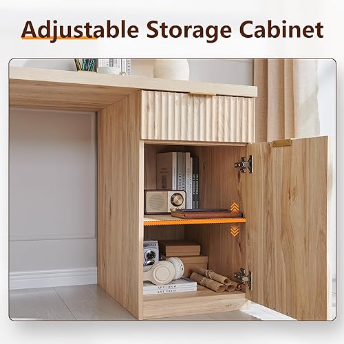 Miniatura 6 de JXQTLINGMU Escritorio ejecutivo moderno de 58 pulgadas con almacenamiento, escritorio de madera para oficina en casa con 5 cajones y 1 gabinete,