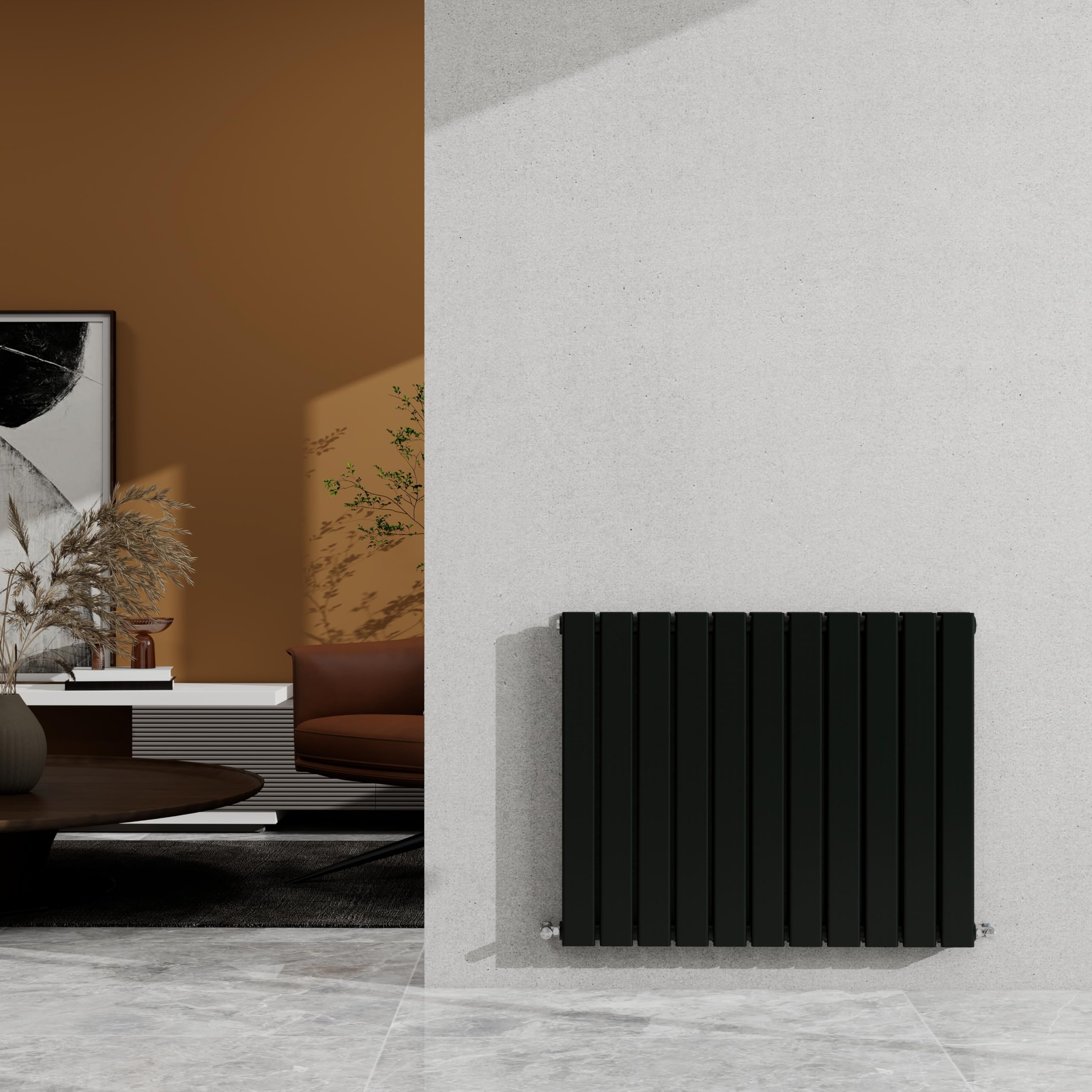 Sky Bathroom Black 600×748Mm Horizontal Designer Radiator Double Panel Modern Central Heating Flat Panel Rad 3399 Btu