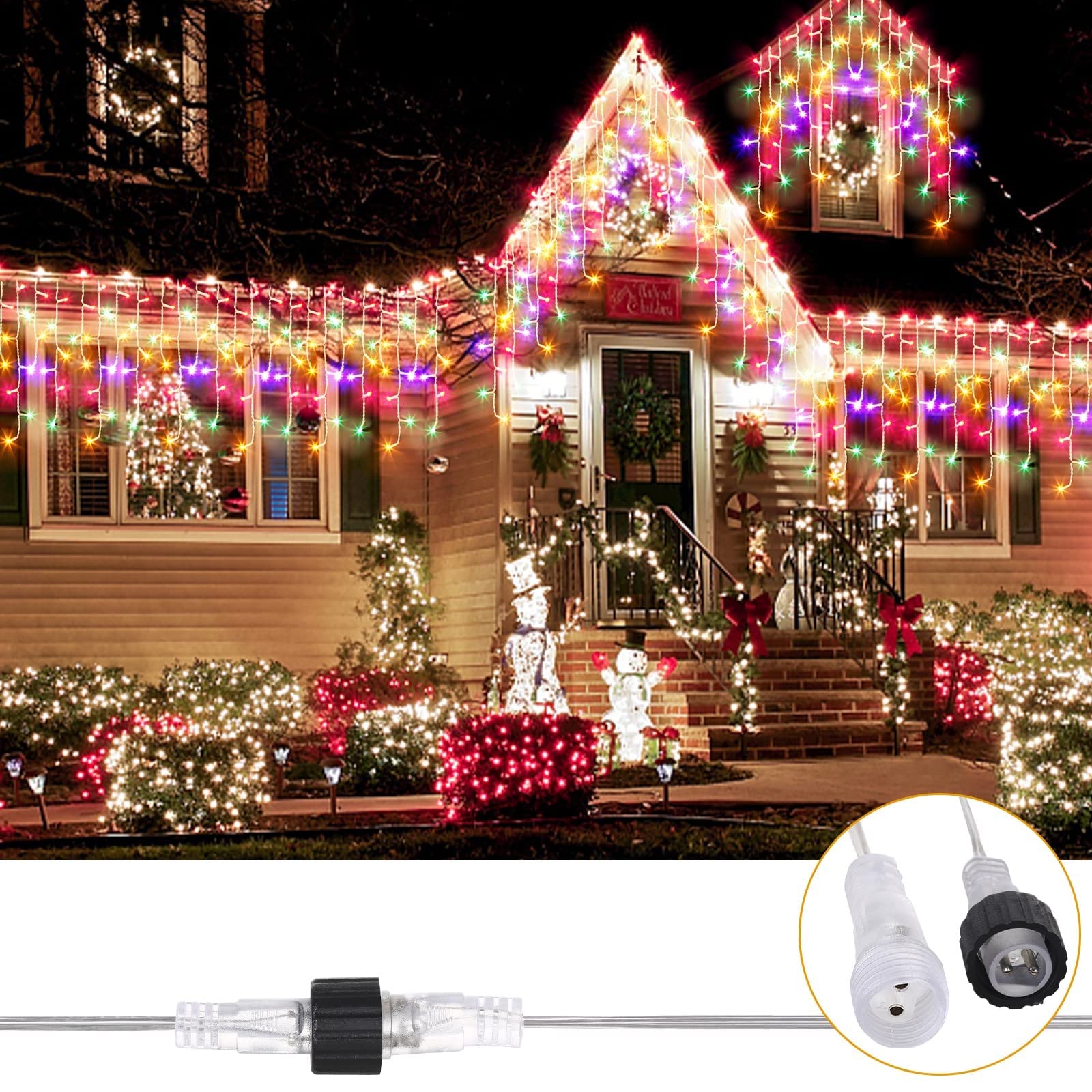 Elegear 20M 800 LED Eisregen Lichterkette Außen, Erweiterbare Lichtervorhang mit Timer IP44 Bunt Eiszapfen Lichterkette Fenster 8 Modi Weihnachtsbeleuchtung für Weihnachtsdeko Traufe Garten Balkon