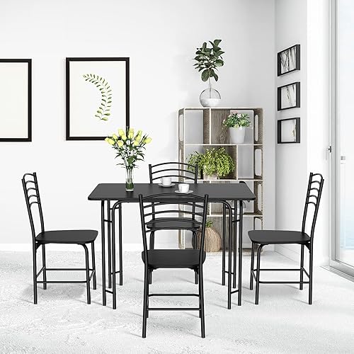 Miniatura 3 de Giantex Mesa de cocina y sillas para 4 juego de mesa de comedor de 5 piezas con marco de metal mesa rectangular con cuatro sillas juego de comedor