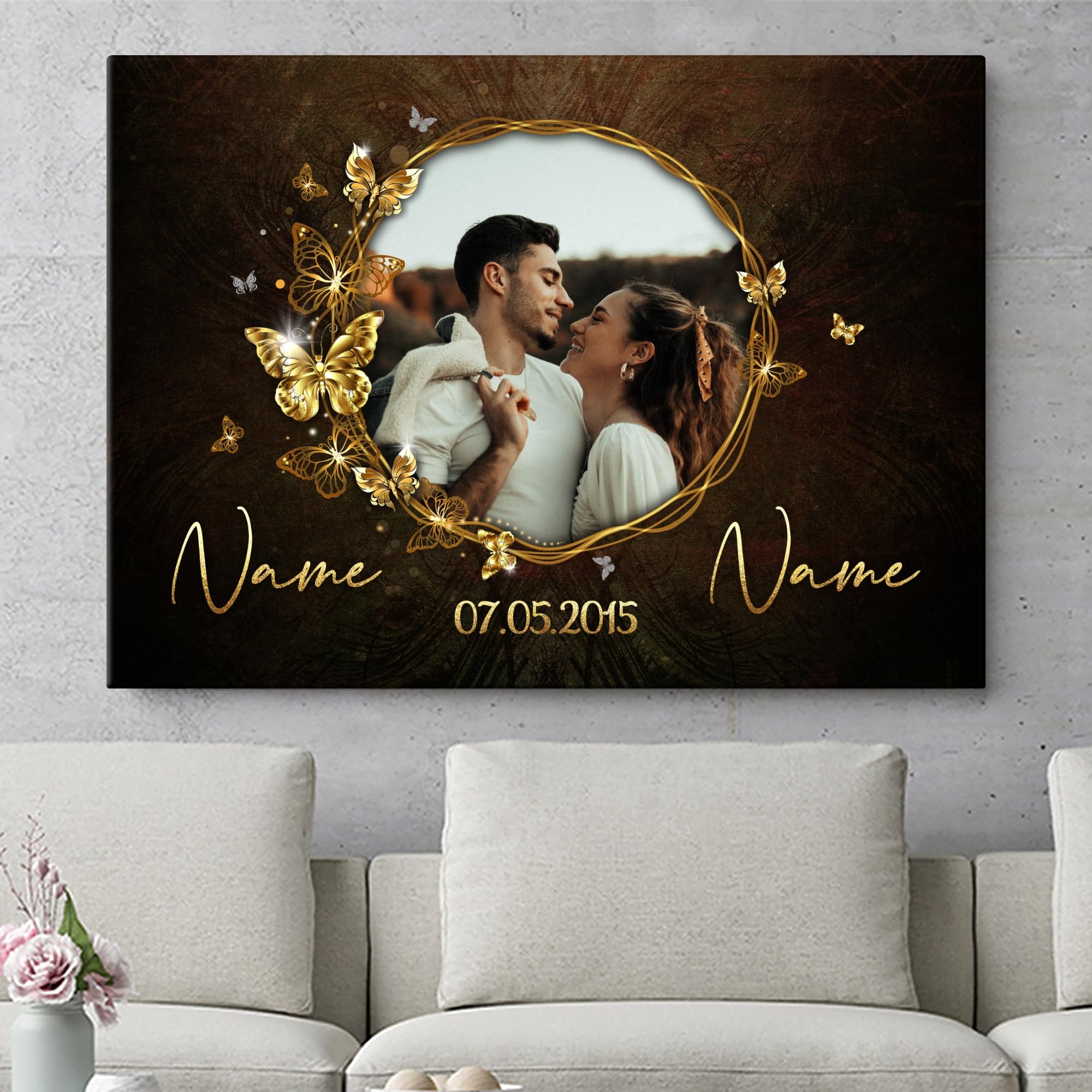 Liebesleinwand Personalisiertes Foto-Leinwandbild gestalten | Spiegel der Liebe | Geschenk zum Jahrestag, Hochzeitstag, Verlobung, Hochzeit | Leinwandbild gestalten mit Foto, Namen und Datum
