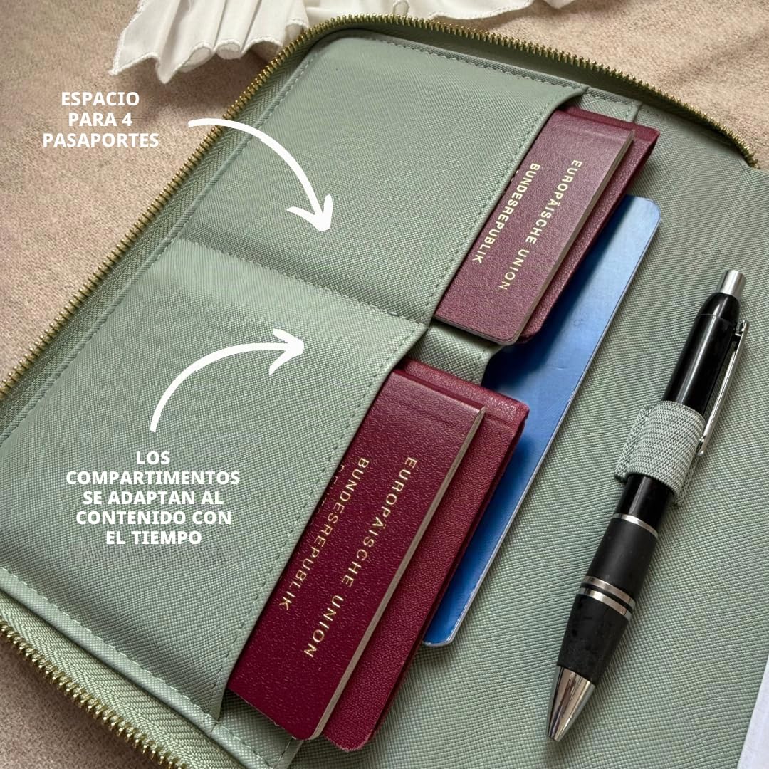 Organizador de Documentos de Viaje Familiar 3 en 1, portadocumentos y Porta pasaportes, Gran Capacidad para Documentos Importantes y Papeles, Polipiel Efecto Saffiano (Topo)