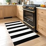 KOZYFLY Black and White Area Rug 27.5x43 Inches Striped Front Door Rug Cotton Washable Indoor Outdoor Rug Doormats Outdoor Small Striped Rugs for Kitchen Entryway Patio Front Porch Decor