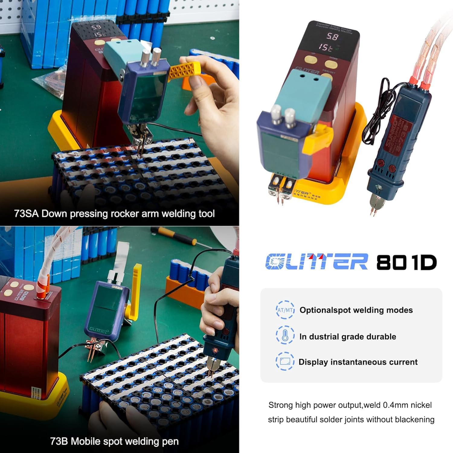 GLITTER 801D welding parameter table for various nickel thicknesses.