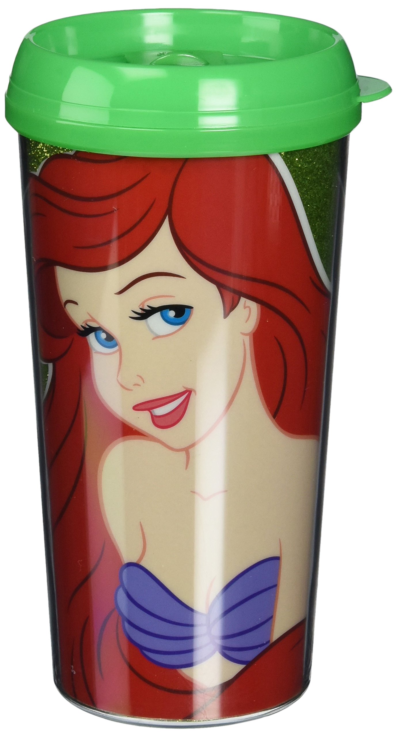 Silver Buffalo DQ5987G Disney Princess Ariel Glitter Plastic Travel Mug, 16 oz, Multicolor