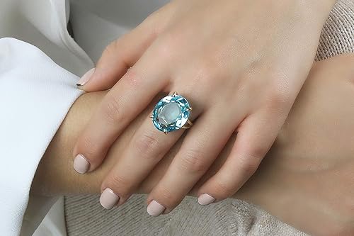 Miniatura 2 de 14k Birthstone Rings for Women - 20x16mm Oval Blue Topaz in 14k Ring Gold-filled Band - Vintage Topaz Jewelry for Women - Handmade