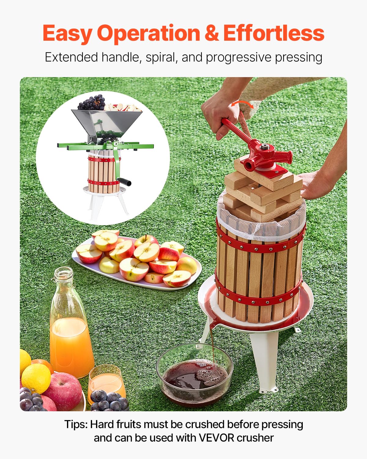 VEVOR Obstweinpresse Obstmühle (6 L) mit Massivholzkorb mit 8 Blöcken, robuster manueller Entsafter, Apfelweinpresse Apfelpresse Traubenpresse Olivenölpresse mit Griff, Saftpresse für Küche