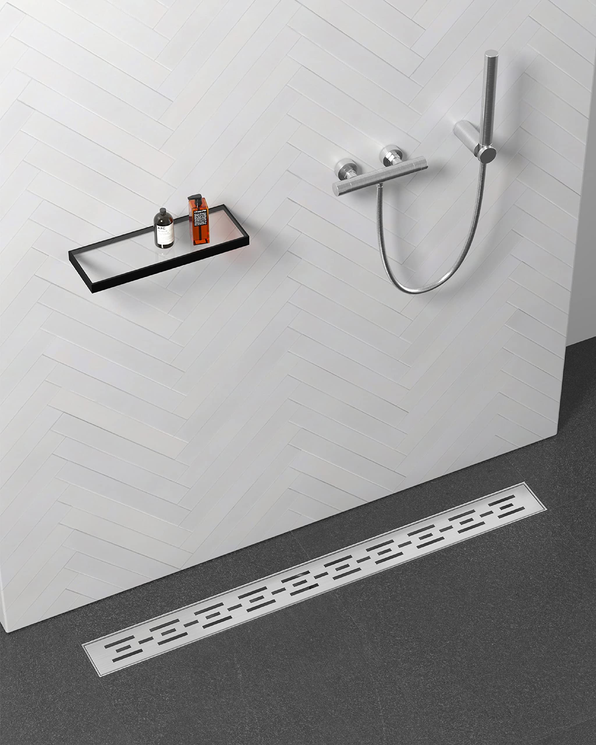 Caniveau extra plat pour douche italienne avec grille de finition inox longueur 60 centimètres - Avec siphon anti odeur et filtre pour cheveux NOYON & THIEBAULT