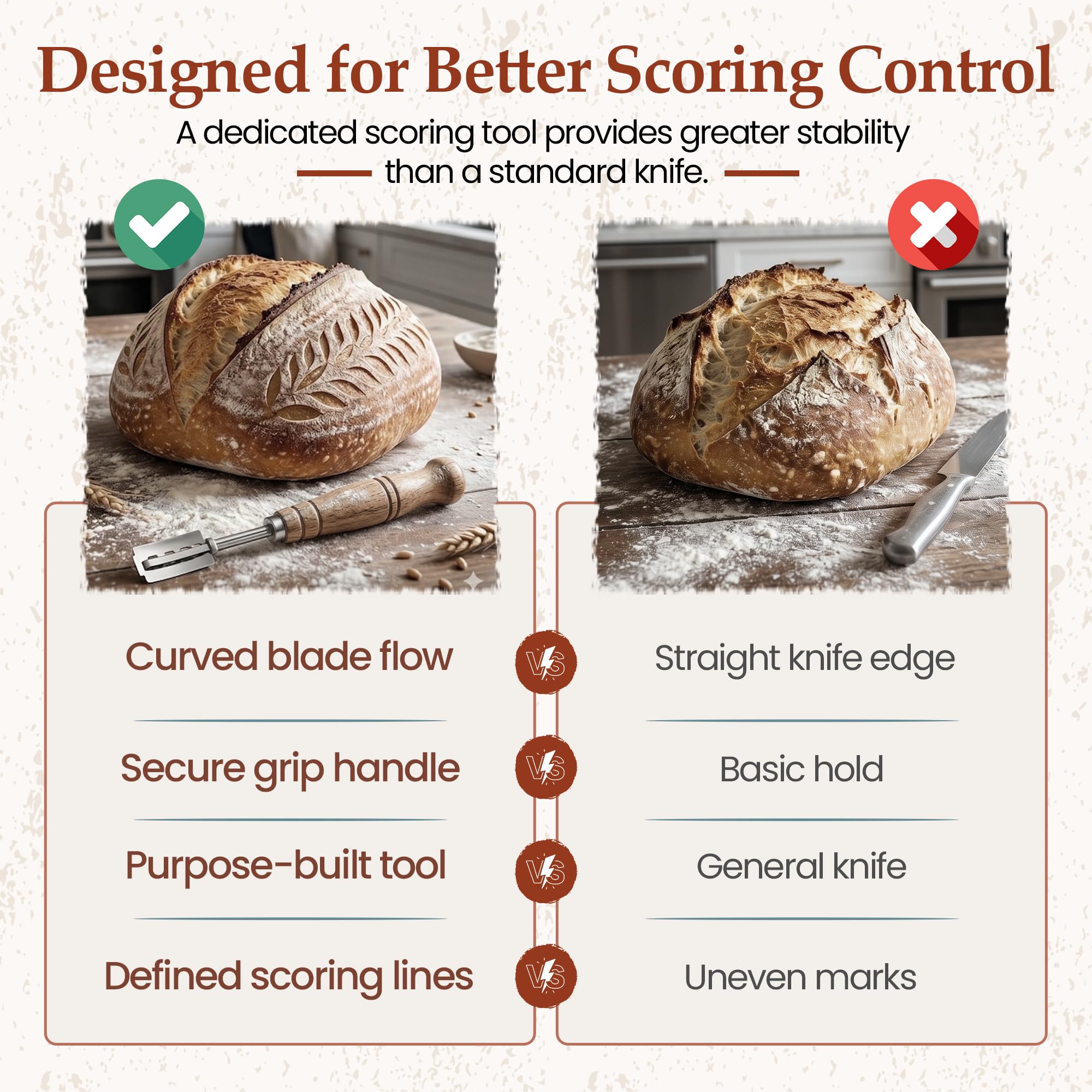 Sourdough Scoring Tool - Wooden Bread Lame with 5 Blades -6 Sourdough Scoring Tool - Wooden Bread Lame with 5 Blades -6