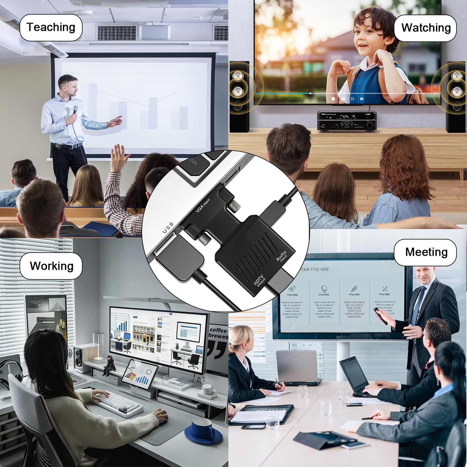 Adaptateur VGA vers HDMI Audio HD 1080p Convertisseur Actif Vidéo VGA Mâle vers HDMI Femelle Câble
