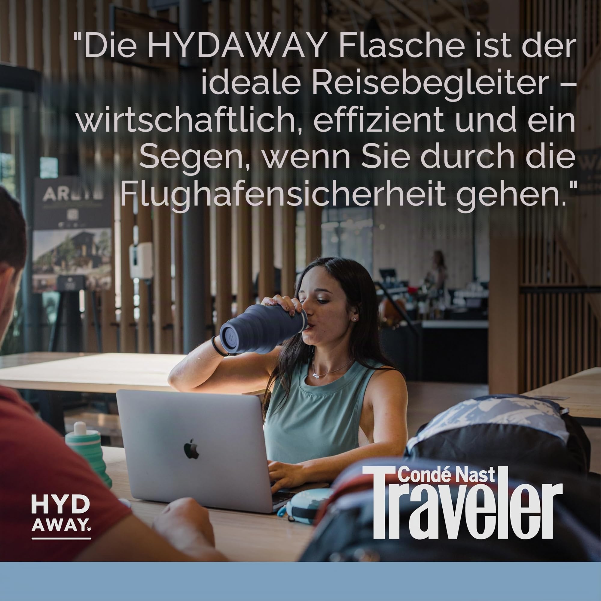 HYDAWAY | zusammenklappbare Wasserflasche mit Auslaufdeckel| ultra-packbar und reisefreundlich | aus lebensmittelechtem Silikon | 750 ml | Design mit großer Kapazität. Flach zusammenklappbar für Handgepäck, Tagesrucksäcke, Wanderrucksäcke. Auslaufsicher,