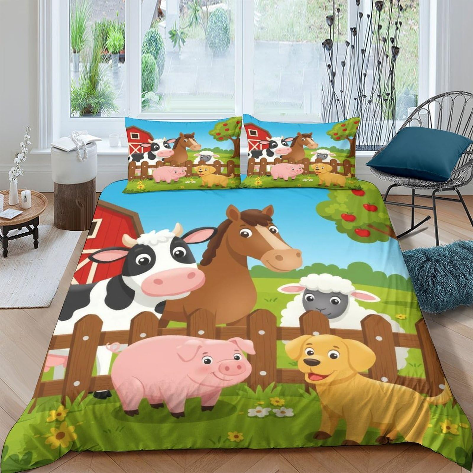 Ctjqhvkz Style-5 3D Printed Farm Animals Fitted Sheet Microfiber Soft Breathable Barnyard Mattress Cover For Bedroom Decor Protection Single（135X200cm）