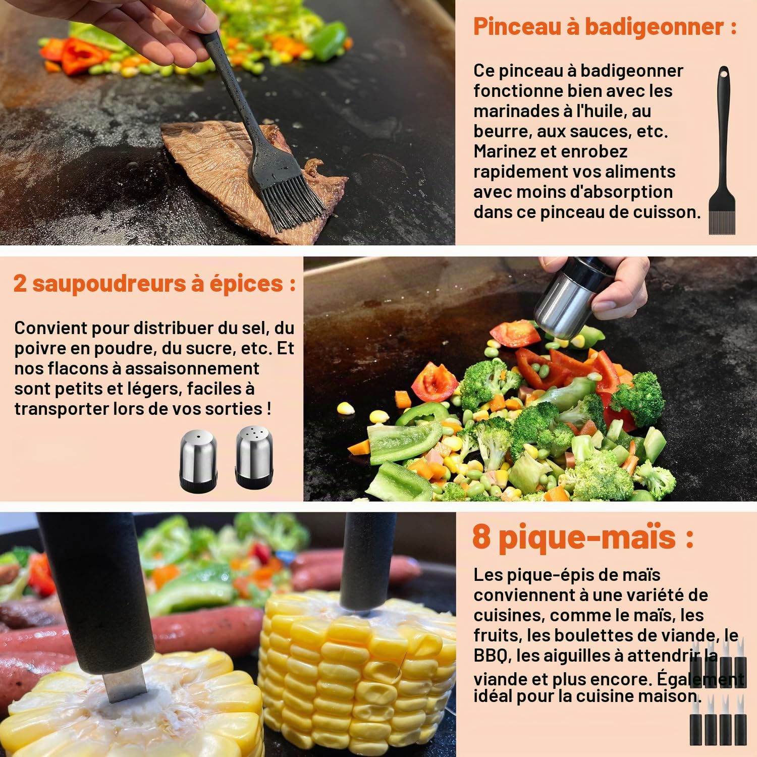 Kit d'accessoires de Barbecue Professionnels 38 Pièces Acier Inoxydable avec Pince, Presse à Hamburger, Sac de Transport