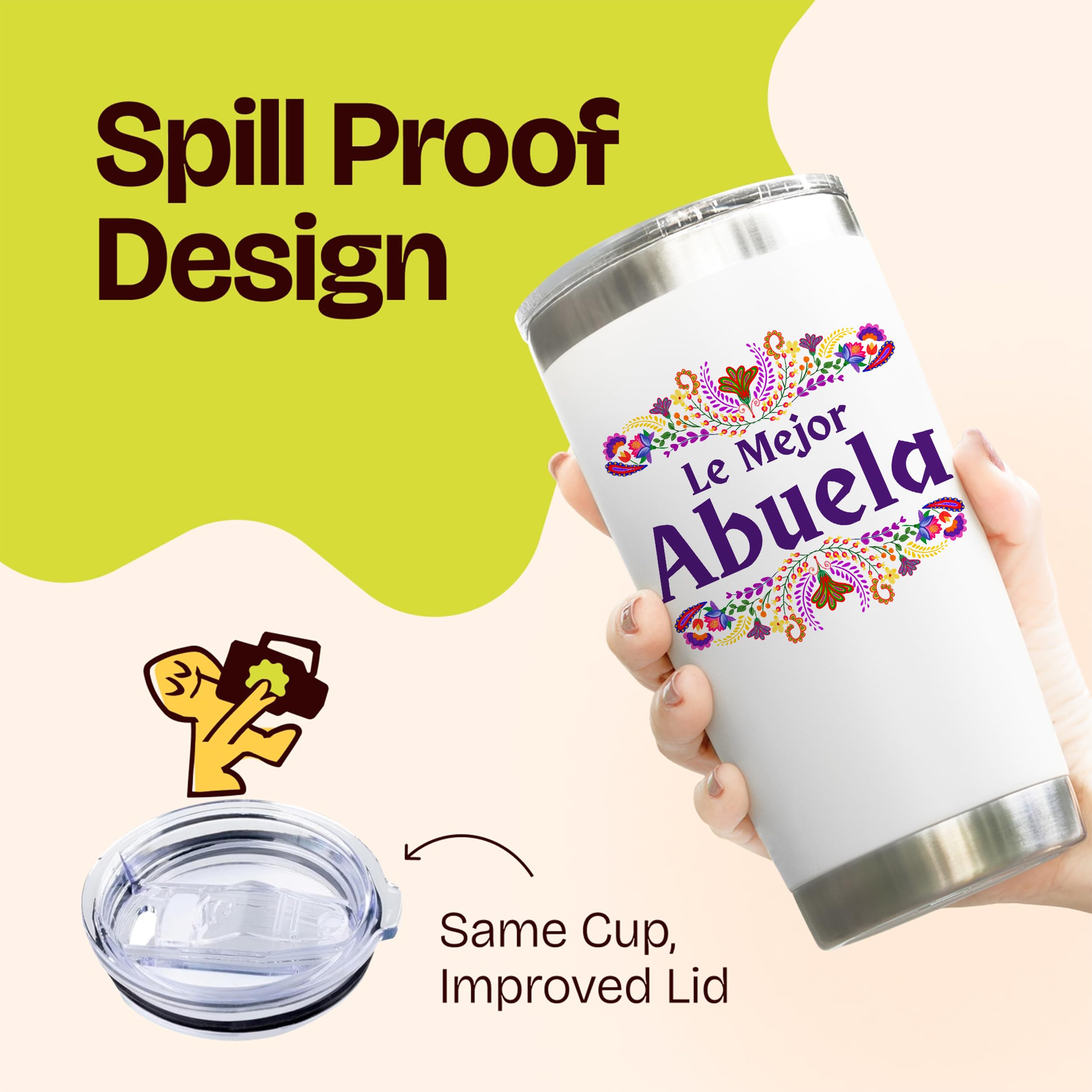 KLUBI Abuela Gifts - Le Mejor Abuela Coffee Cup 20oz Stainless Steel Tumbler, Regalos Para Abuela, Abuela Birthday Gifts, Abuela Cup, Gifts for Abuela, Spanish Grandma