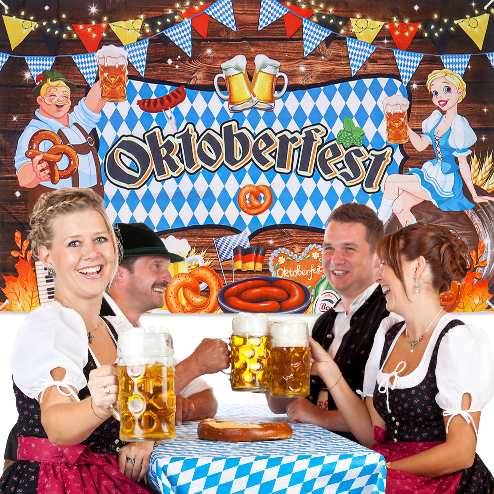 HOWAF Oktoberfest Foto-Banner – Stoff, 150x130 Cm, Mit Bayern-Motiven, Für Fotowand & Partydeko