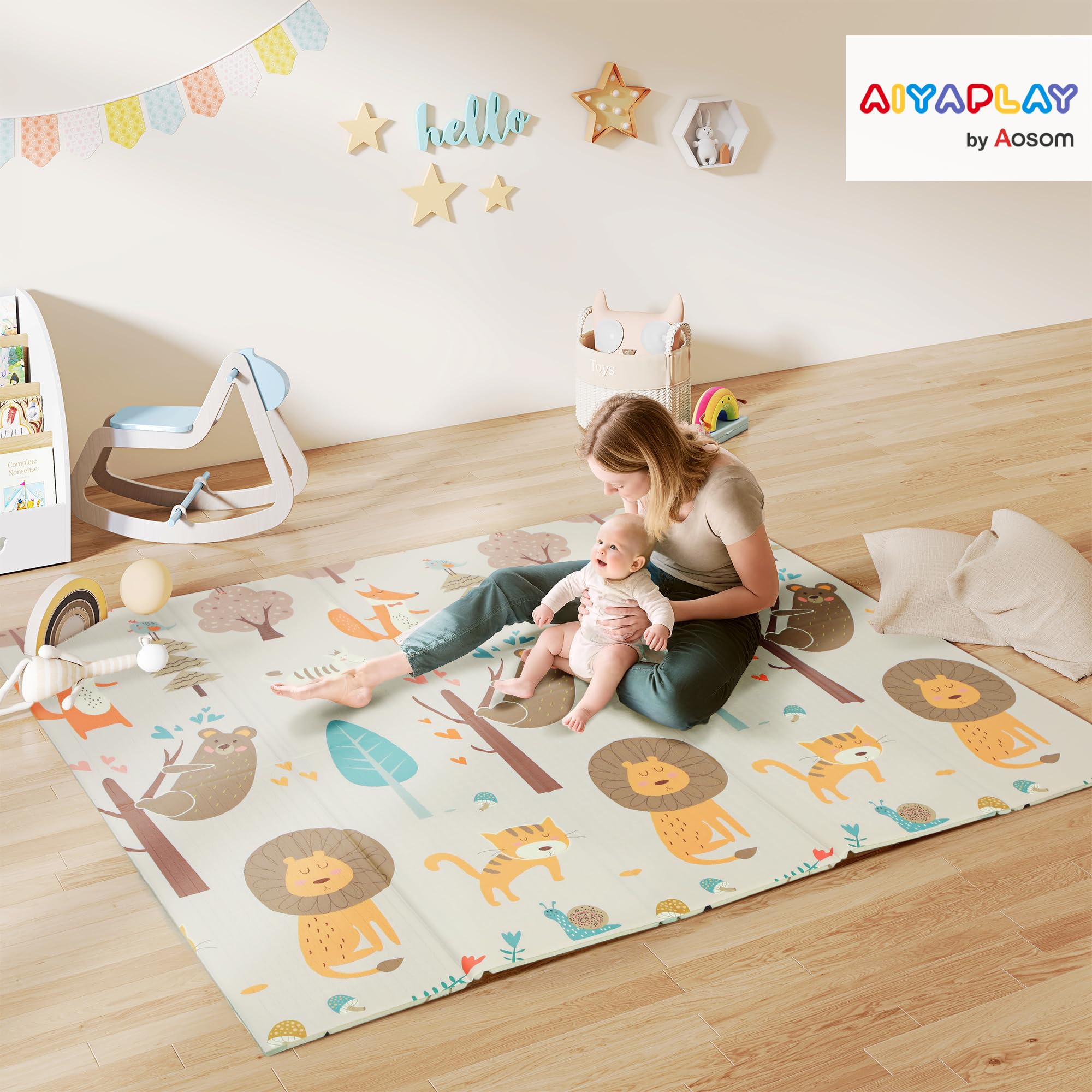 AIYAPLAY Tappeto per Bambini 0-6 Anni da 3.45㎡ a Tema Spazio con Superficie Impermeabile, Tappeto Gattonamento in XPE, 196x176x1.5 cm, Multicolore