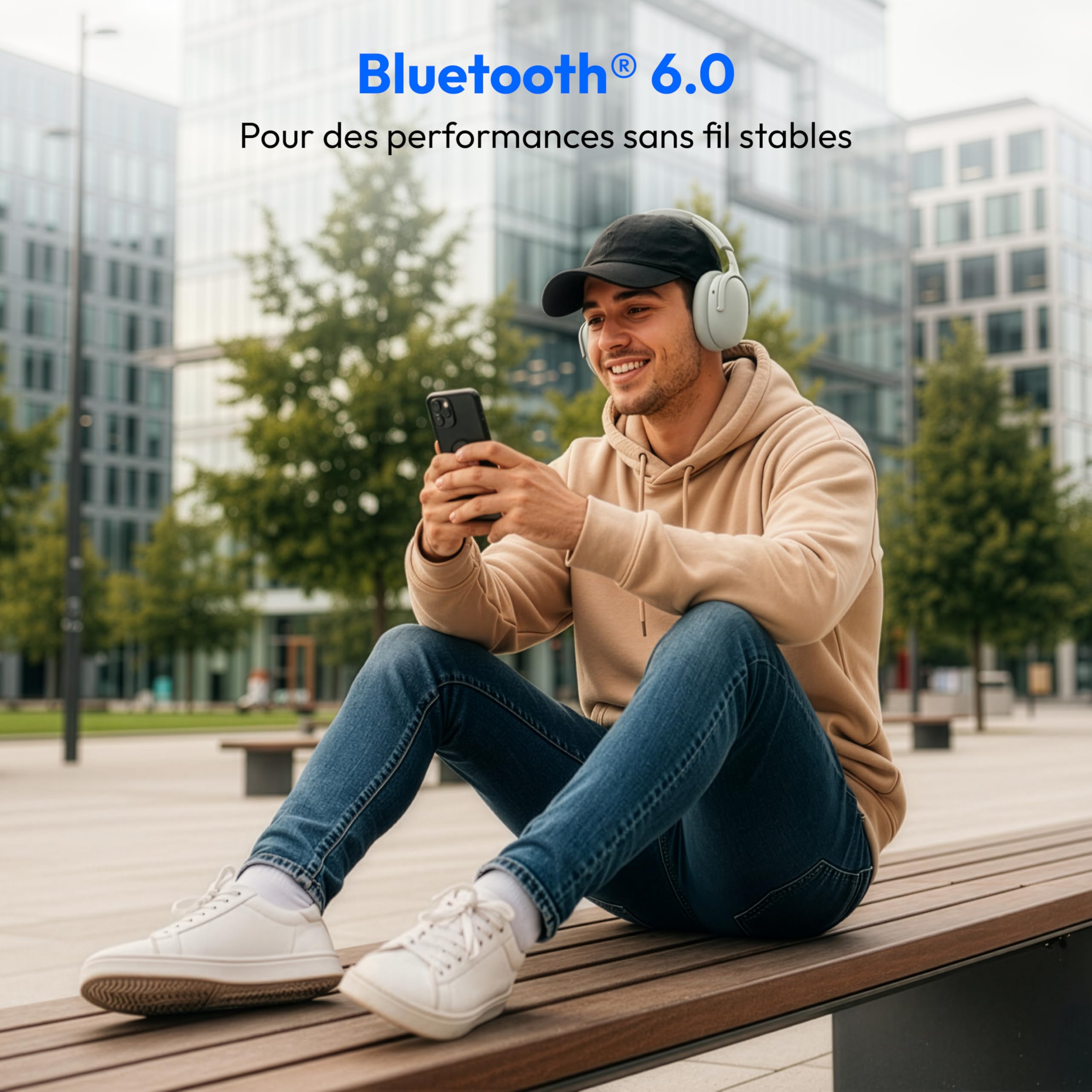 MEDION Casque Over Ear HX-1 Plus (sans Fil, réduction de Bruit Feed Forward, Bluetooth 6.0, 5+1 préréglages EQ, Jusqu’à 100 h d’autonomie, Protection Anti-éclaboussures IPX4), Monochrome