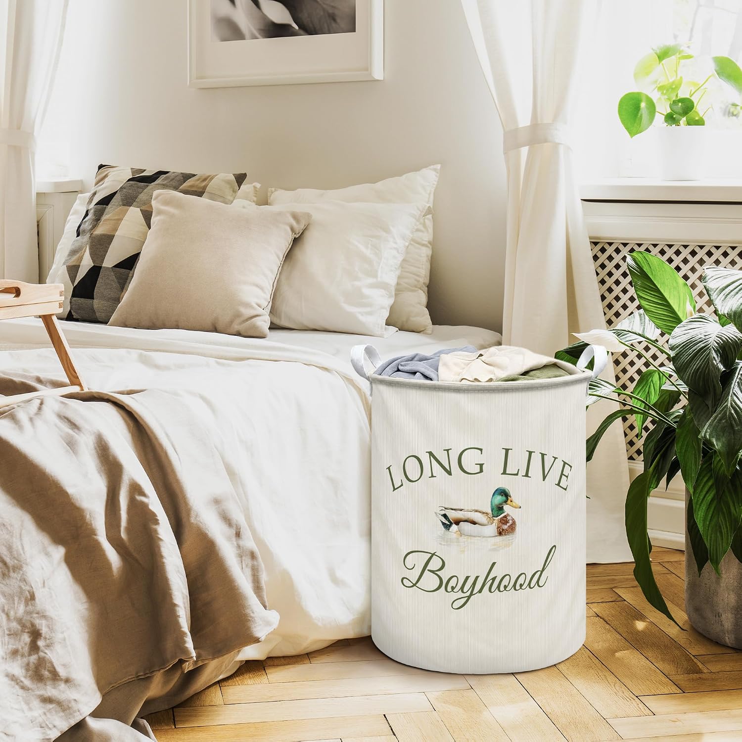 Mallard Duck Baby Boy Laundry Hamper Basket, Hunting Nursery Duck Decor Dirty Clothes Hamper, Long Live Boyhood Decor Collapsible Laundry Bin Organizer Storage Basket for Boys Room, 13.8x17.8in image 5