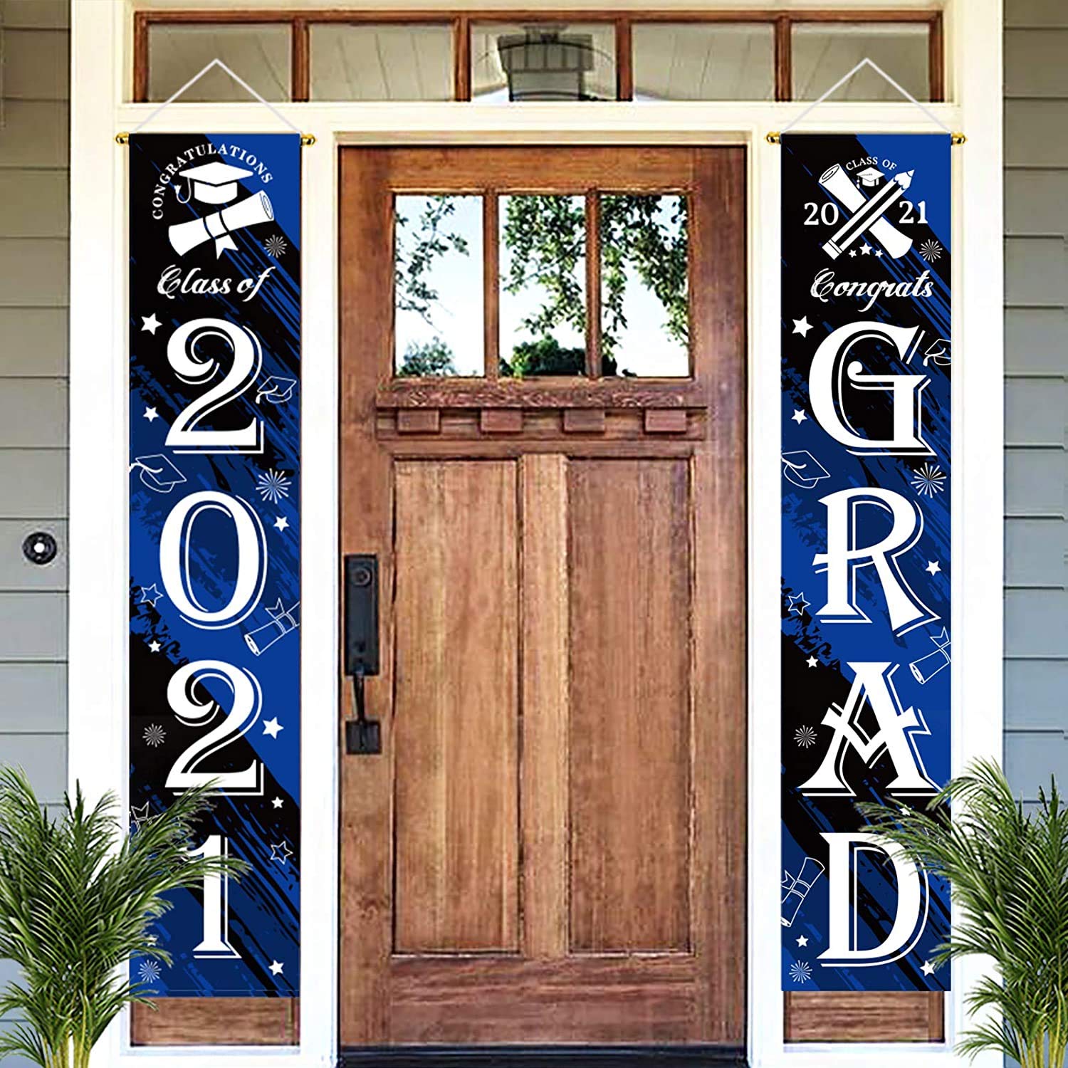 JOCACTI Graduation Banners Graduation Hanging Flags Porch Sign Decoration for Indoor or Outdoor Graduation Decoration Graduation Party Grad Party Decorations (Blue)