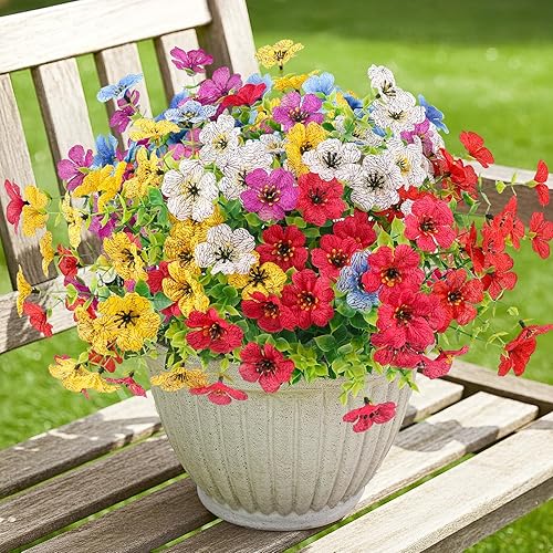 Flores artificiales para exteriores, plantas sintéticas resistentes a los rayos UV, 6 paquetes de flores de plástico para exteriores, vegetación