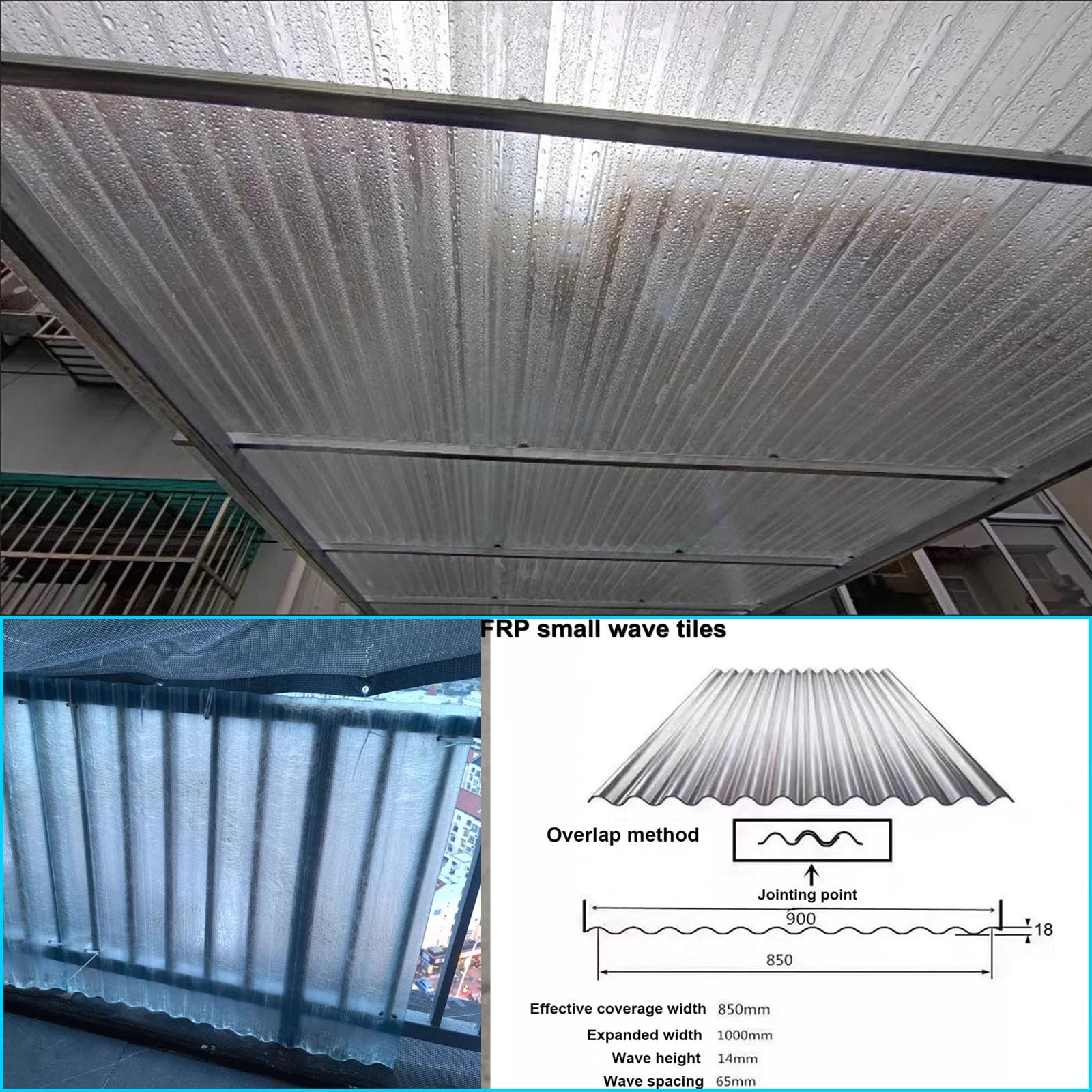2mm Panel Para Tejado Transparente,Placa De Iluminación Natural FRP De Protección UV,Paneles Para Tejado Resistentes Al Impacto,Hojas De Techo Corrugado,Garaje Corrugado (0.9×1.4m,1pcs)