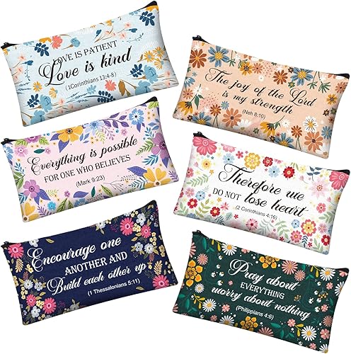 Zonon 6 piezas inspiradoras de versículo bíblico para mujeres, suministros de estudio bíblico, suministros de diario, bolsas de maquillaje de lona