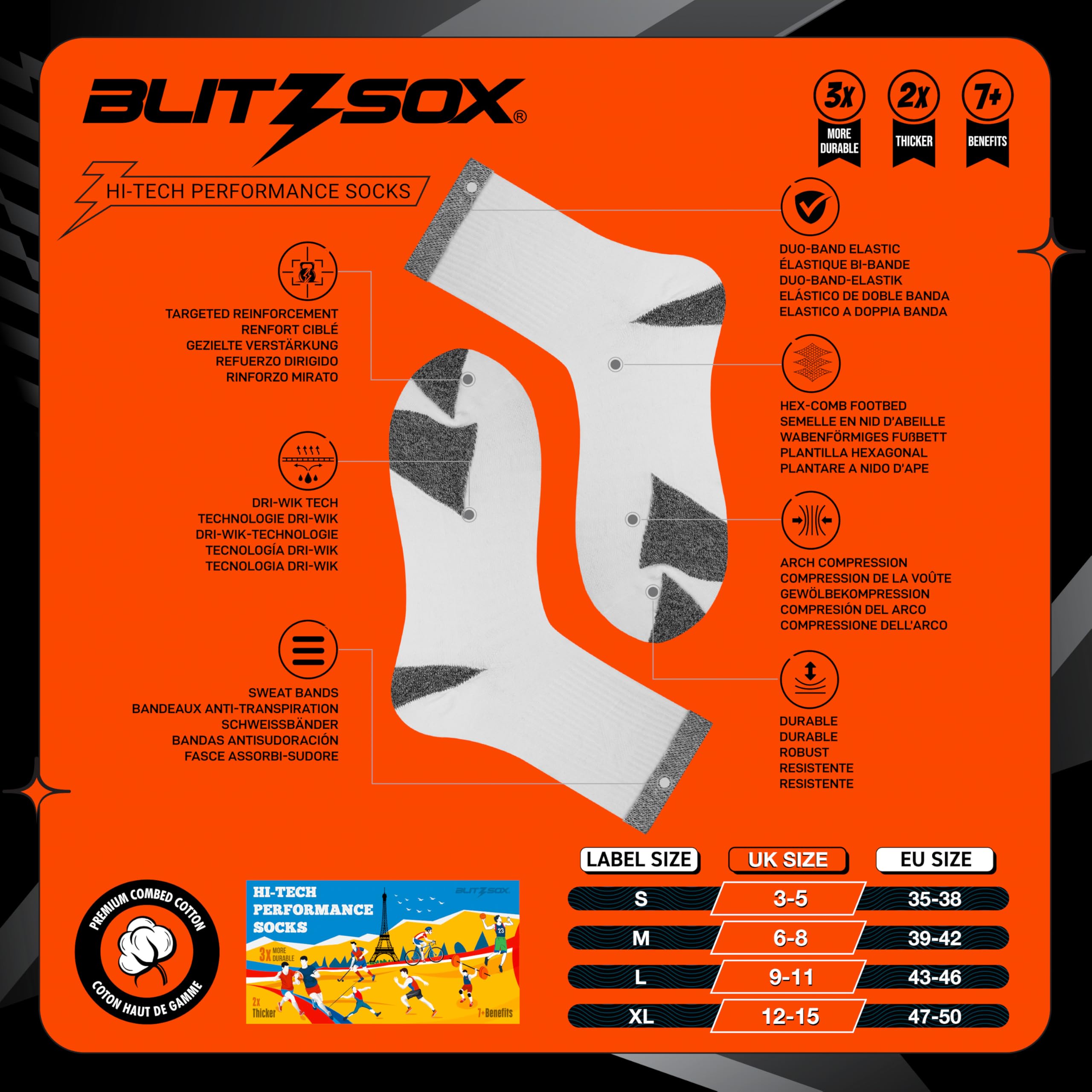 BLITZSOX Calzini Sportivi Uomo da Corsa Imbottiti Traspiranti Cotone Calzini Corti, Confezione da 6