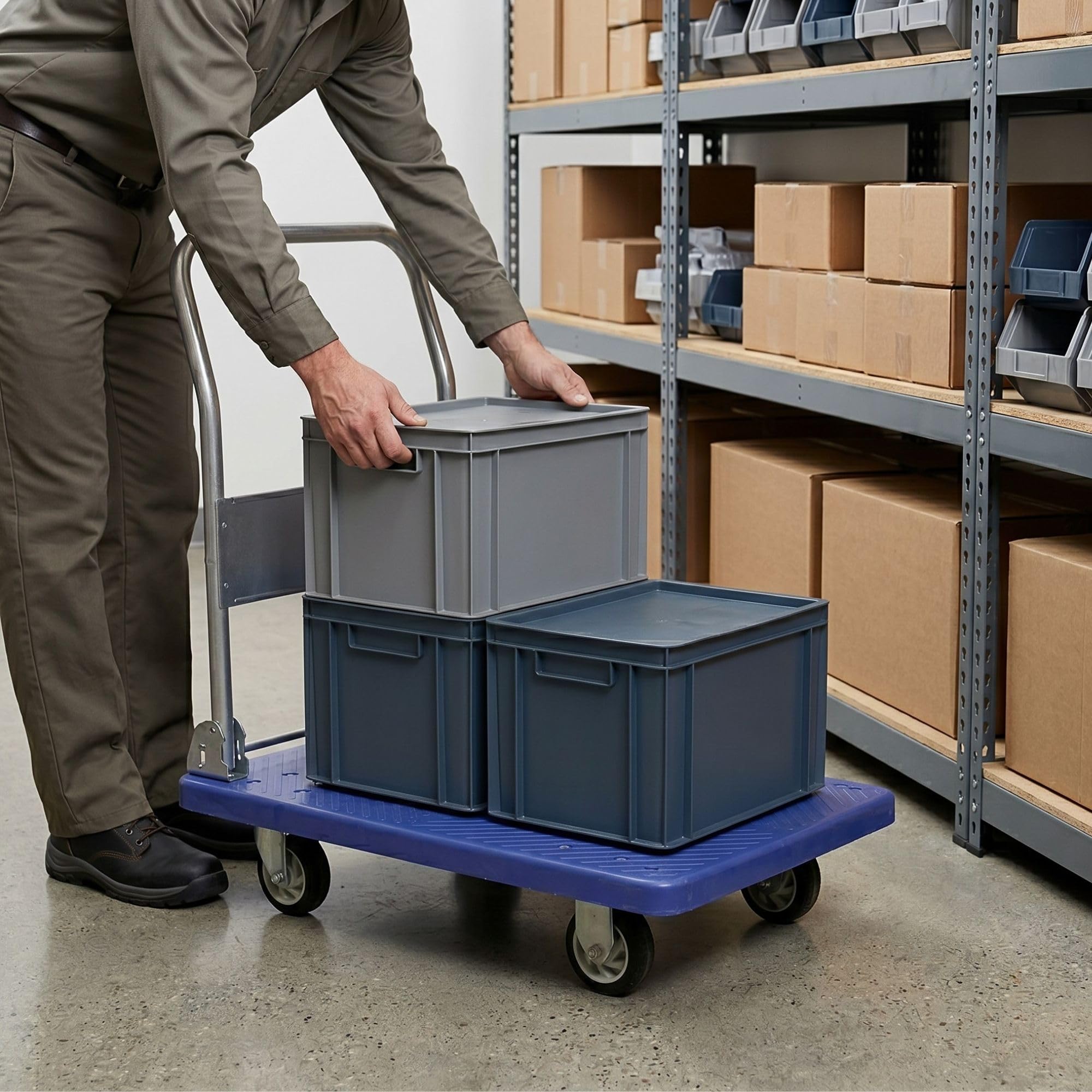 Blue Plastic Large Folding Platform Cart - 660 lb Capacity - 39 1/2" x 23 1/2" x 38 1/2" - 1ct Box - RW Clean - Restaurantware