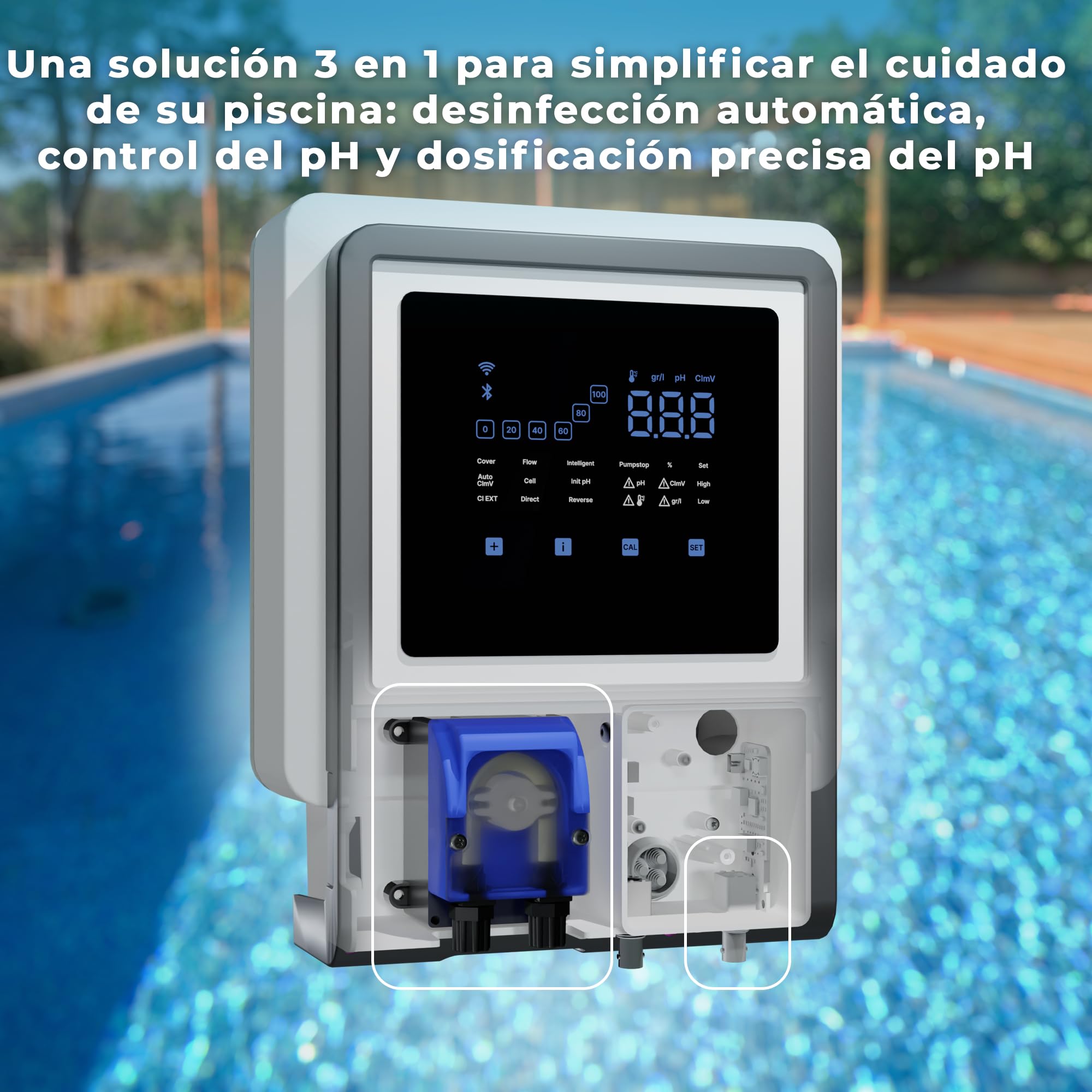 Gre - SWGA40 Clorador Salino Todo en Uno con Controlador de pH y Bomba Peristáltica, Conectado por App, 7 g/h, para Piscinas hasta 40 m³, Electrolisis de Sal Inteligente