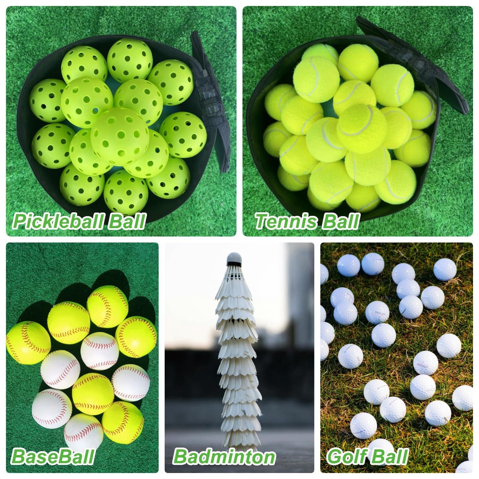 Borsa per Palline da Tennis, Accessorio per l'insegnamento, Nera, Contiene 60 Palline, Contenitore Porta-Palline, Raccoglitore Portatile per