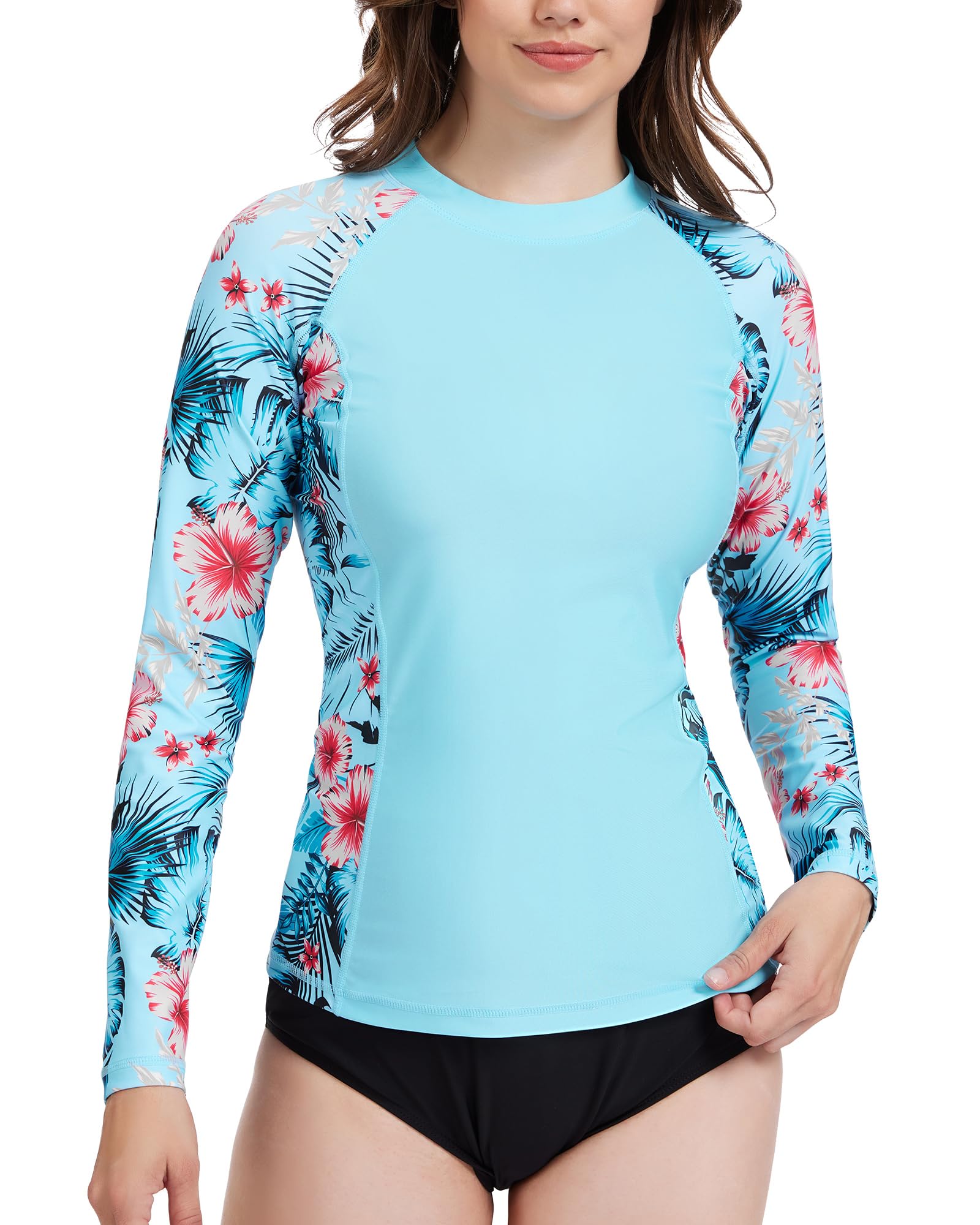 MEETWEE Langarm Damen Surf Rash Guard Sonnenschutz Badeanzug UV-Schutz Shirt UPF 50+ Kurzarm Badeoberteil Schnell trocknendes Schwimm-Sonnenschutzshirt für Wassersport