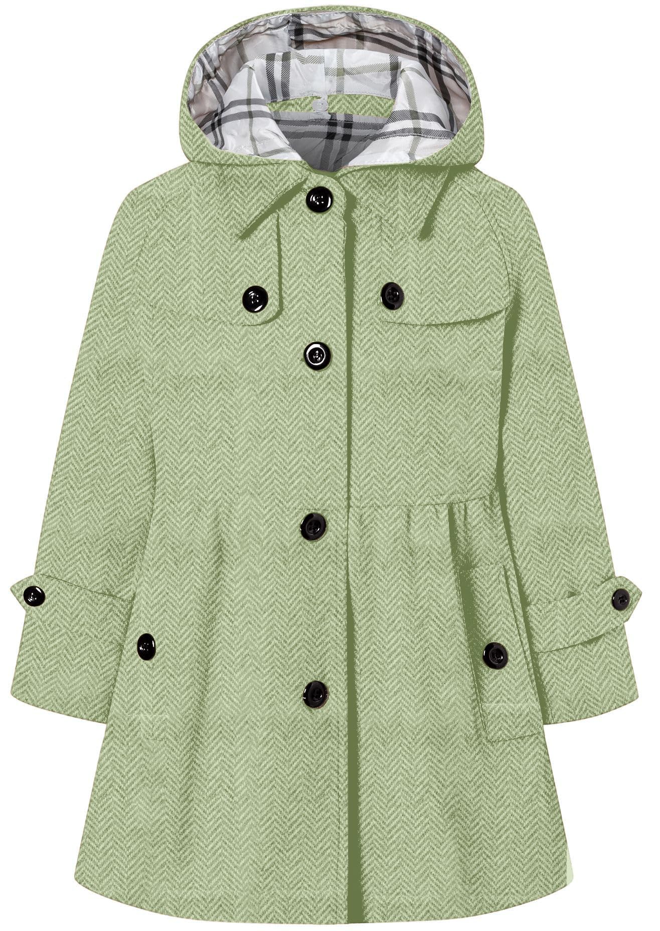 Betusline Girls' Dress Coat Hoodie Wool Blend Coats Fall Winter Peacoat | Detachable hood,Pockets,Machine washable,Peplum waist,Versatile for school, parties &amp; daily fall winter Ourwear