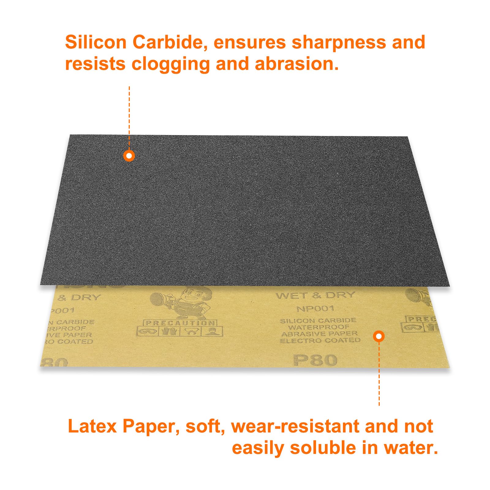 QUARKZMAN 100 Stück Schleifpapier 80 Körnung 23 x 28 cm Wasserdicht Rückseite Siliciumcarbid Schleifmittel Nass Trocken Schleifblätter Für Holzveredelung Metallschleifen Autopolieren