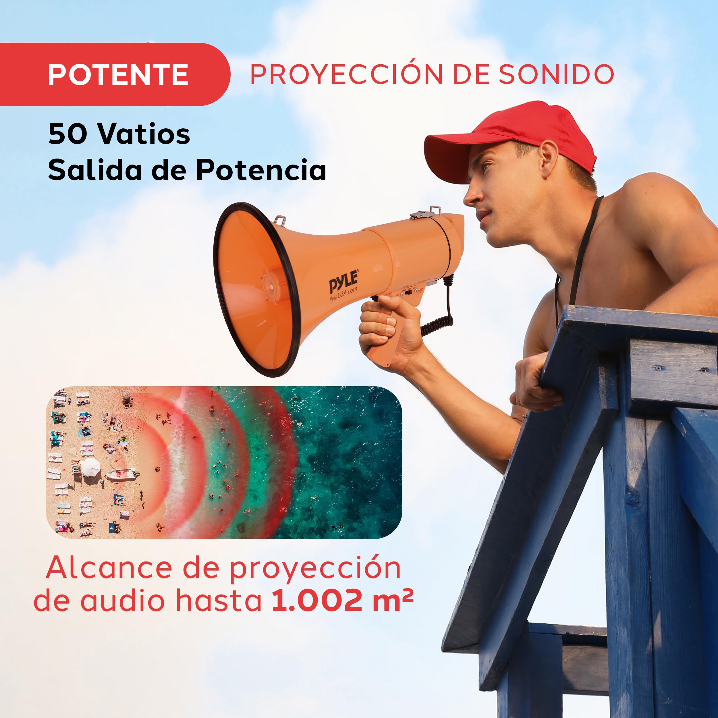 Pyle megafono, Altavoz, Portatil, 50V, Volumen Ajustable, Sirena, Correa para el Hombro, Entrada AUX, Compacto, Ideal para anuncios, Eventos, Deportes y mas - 3