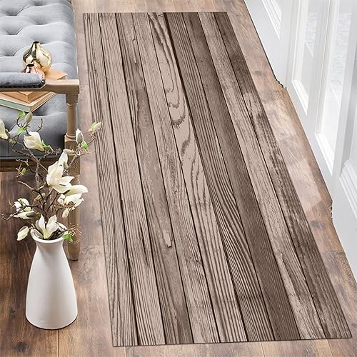 Miniatura 9 de GUBIYU Alfombras y tapetes rústicos de cocina de granja, antideslizantes, lavables, para piso, textura de madera marrón, tapetes de pie para cocina,